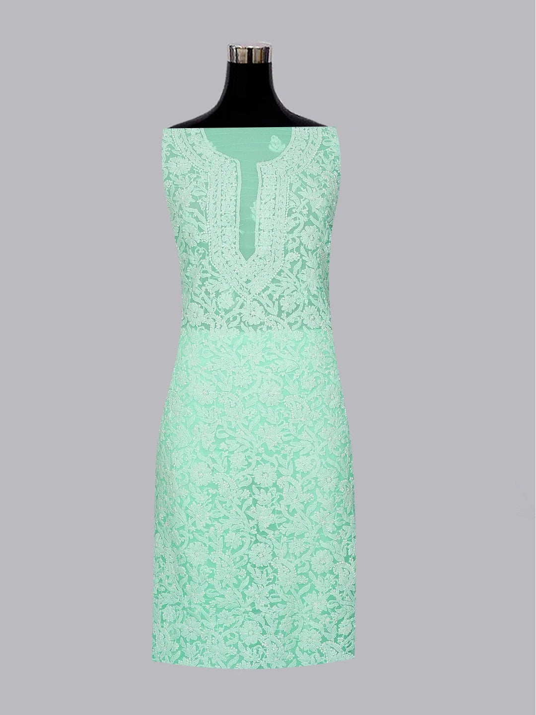 Ada Hand Embroidered Sea Green Faux Georgette Lucknowi Chikankari Unstitched Kurta Piece 01A614105