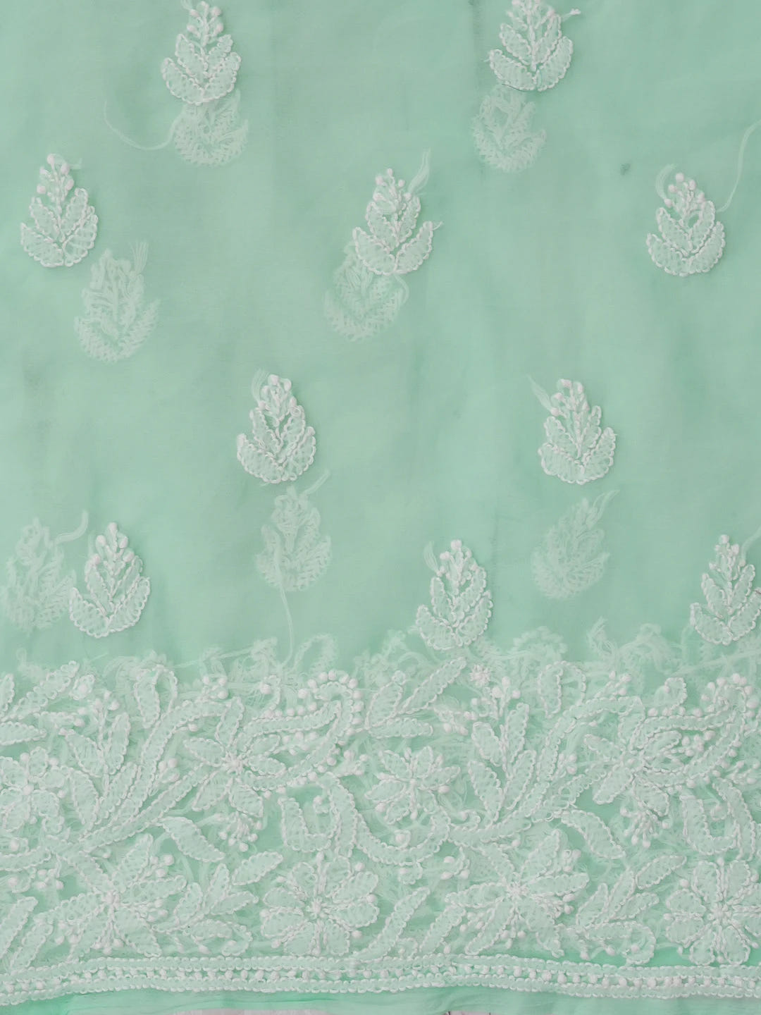 Ada Hand Embroidered Sea Green Faux Georgette Lucknowi Chikankari Unstitched Kurta Piece 01A614105