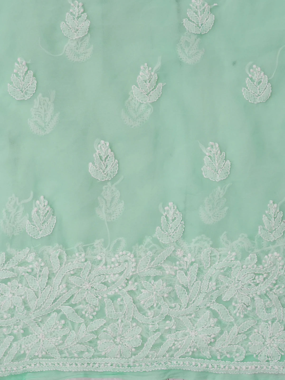 Ada Hand Embroidered Sea Green Faux Georgette Lucknowi Chikankari Unstitched Kurta Piece 01A614105