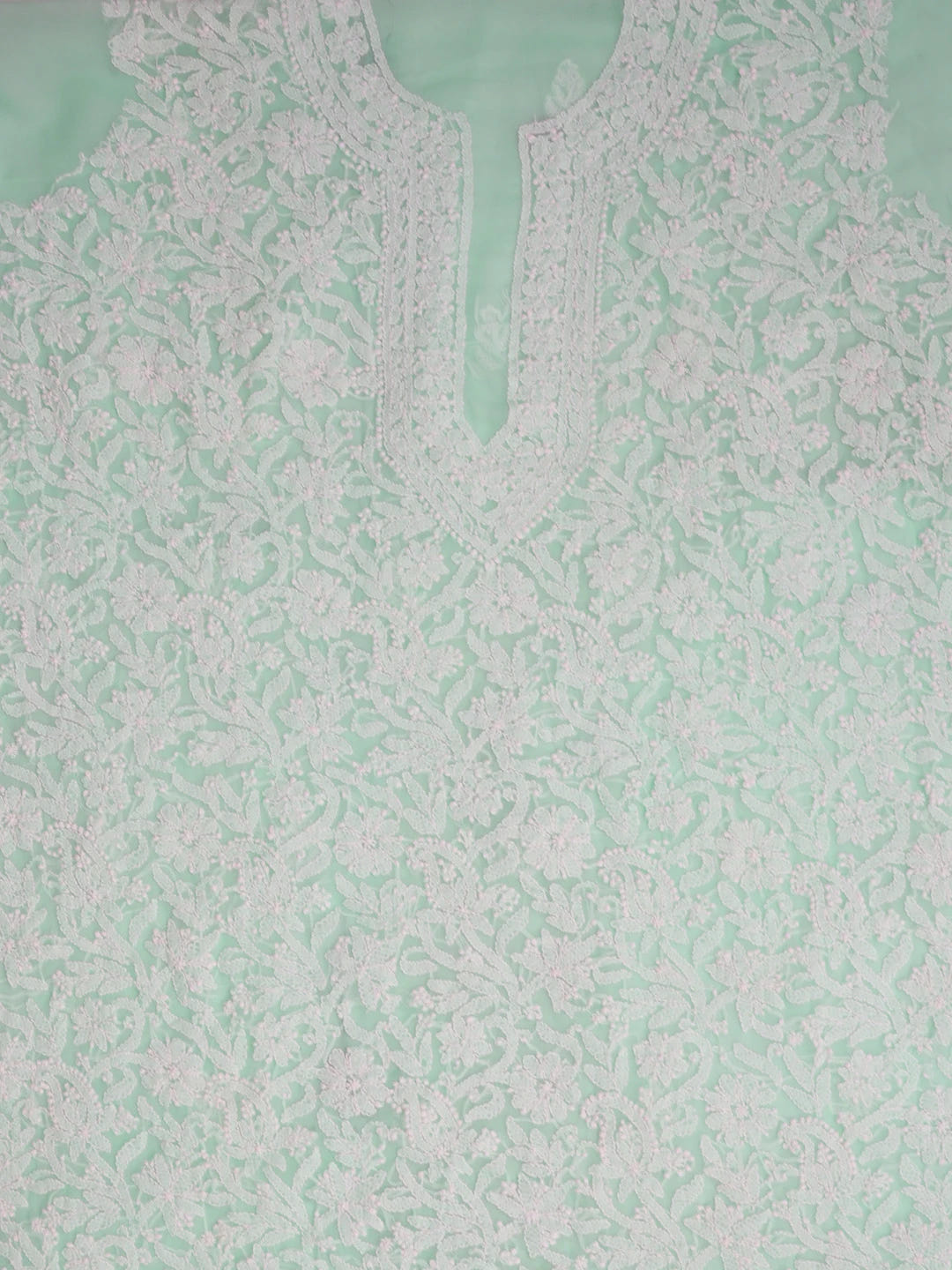 Ada Hand Embroidered Sea Green Faux Georgette Lucknowi Chikankari Unstitched Kurta Piece 01A614105