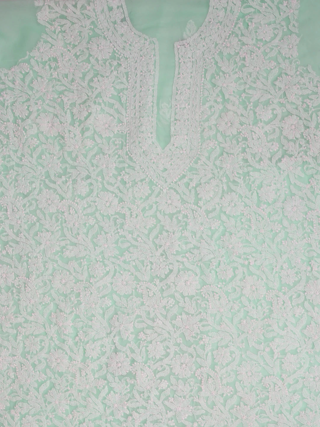 Ada Hand Embroidered Sea Green Faux Georgette Lucknowi Chikankari Unstitched Kurta Piece 01A614105