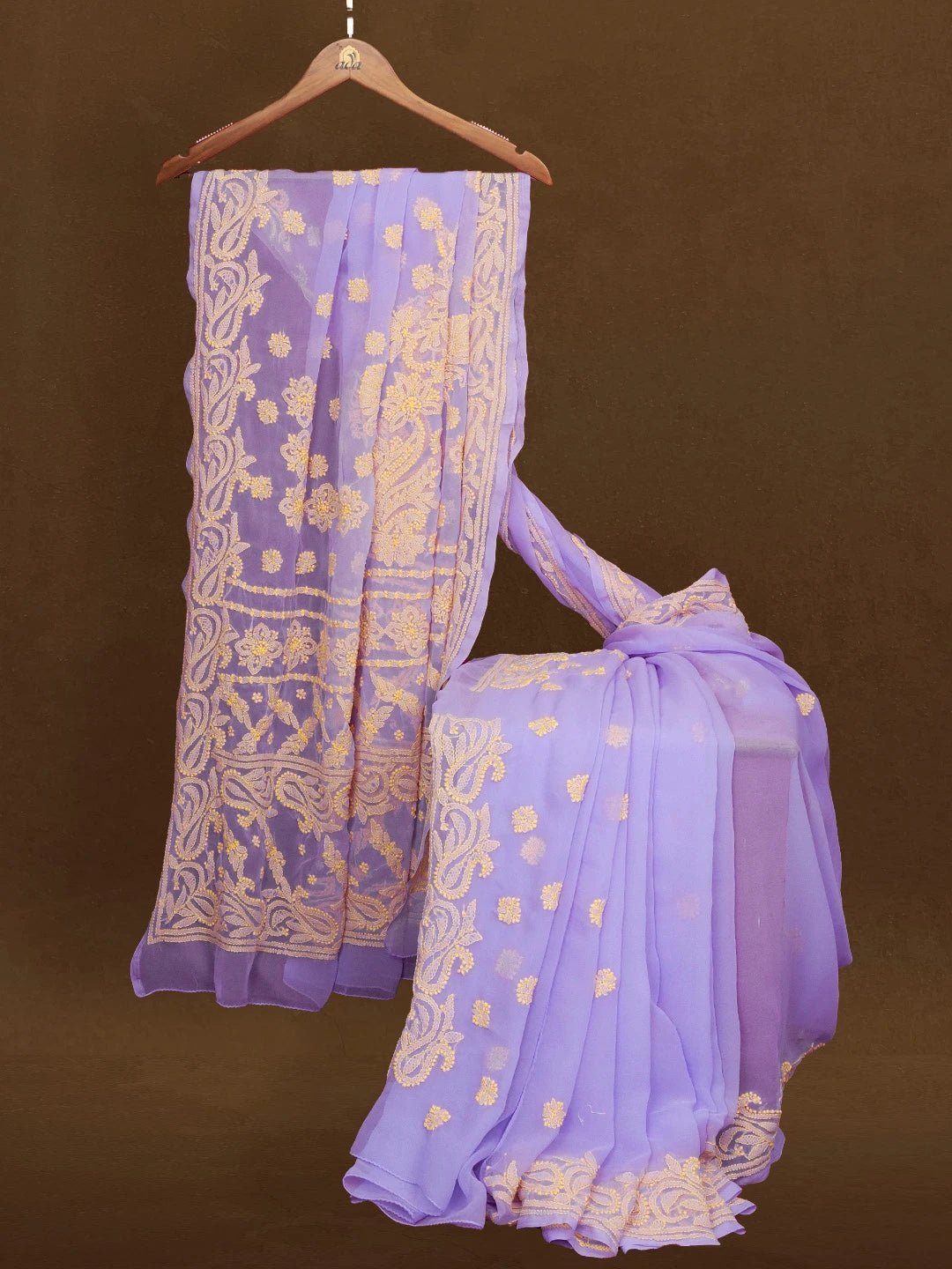 Ada Hand Embroidered Mauve Georgette Lucknowi Chikankari Saree and Blouse 01A534014