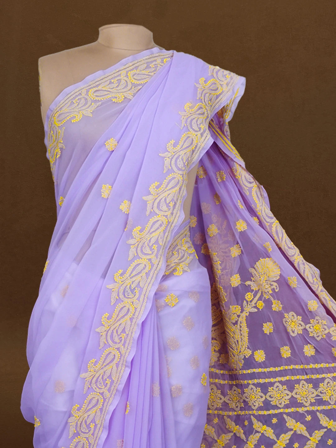 Ada Hand Embroidered Mauve Georgette Lucknowi Chikankari Saree and Blouse 01A534014