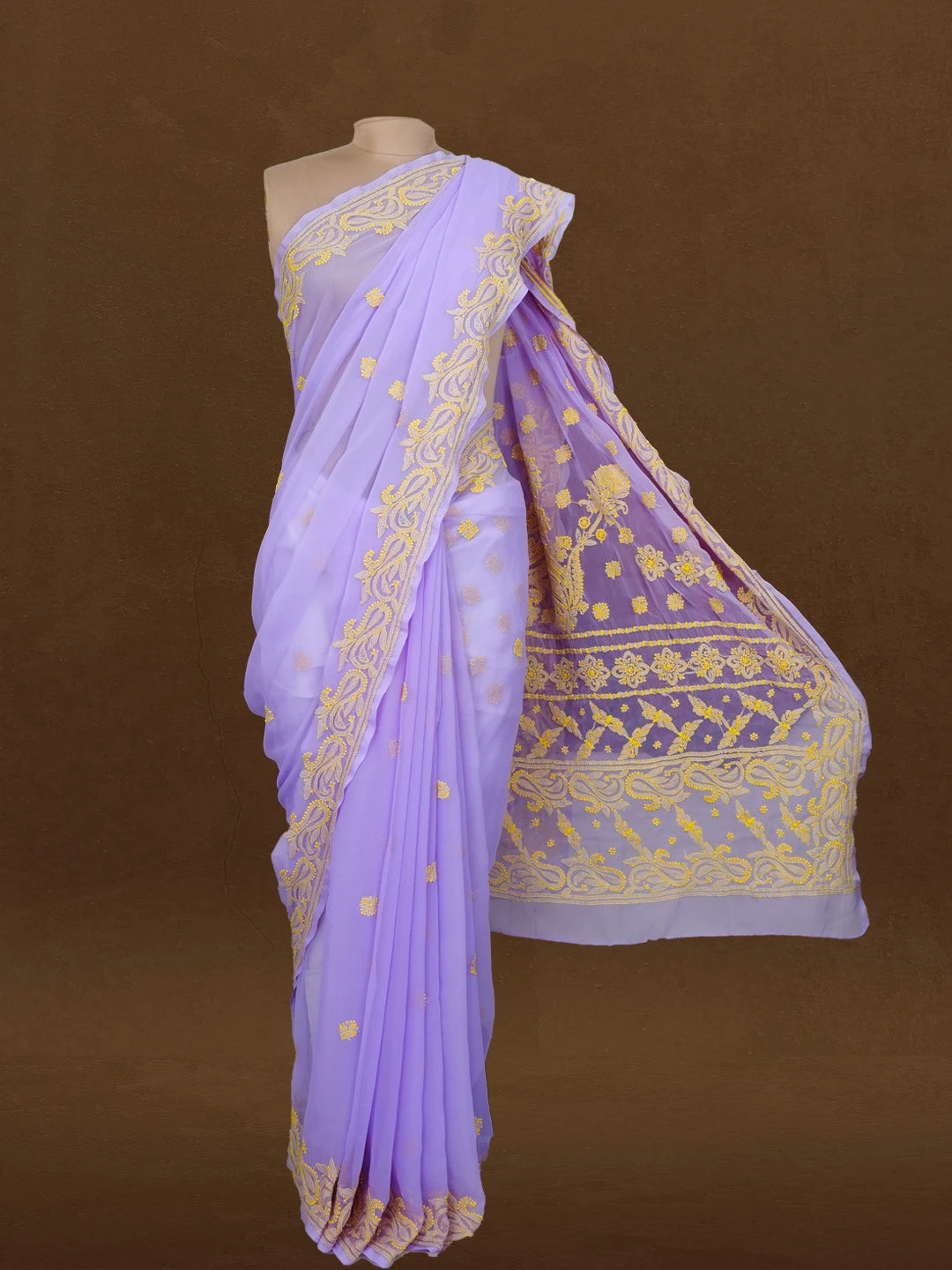 Ada Hand Embroidered Mauve Georgette Lucknowi Chikankari Saree and Blouse 01A534014