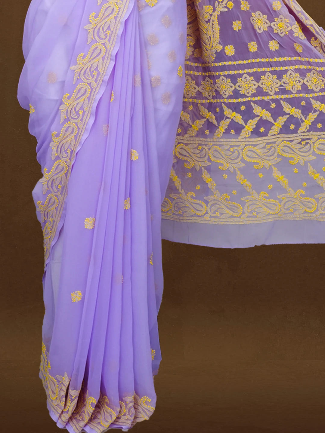 Ada Hand Embroidered Mauve Georgette Lucknowi Chikankari Saree and Blouse 01A534014