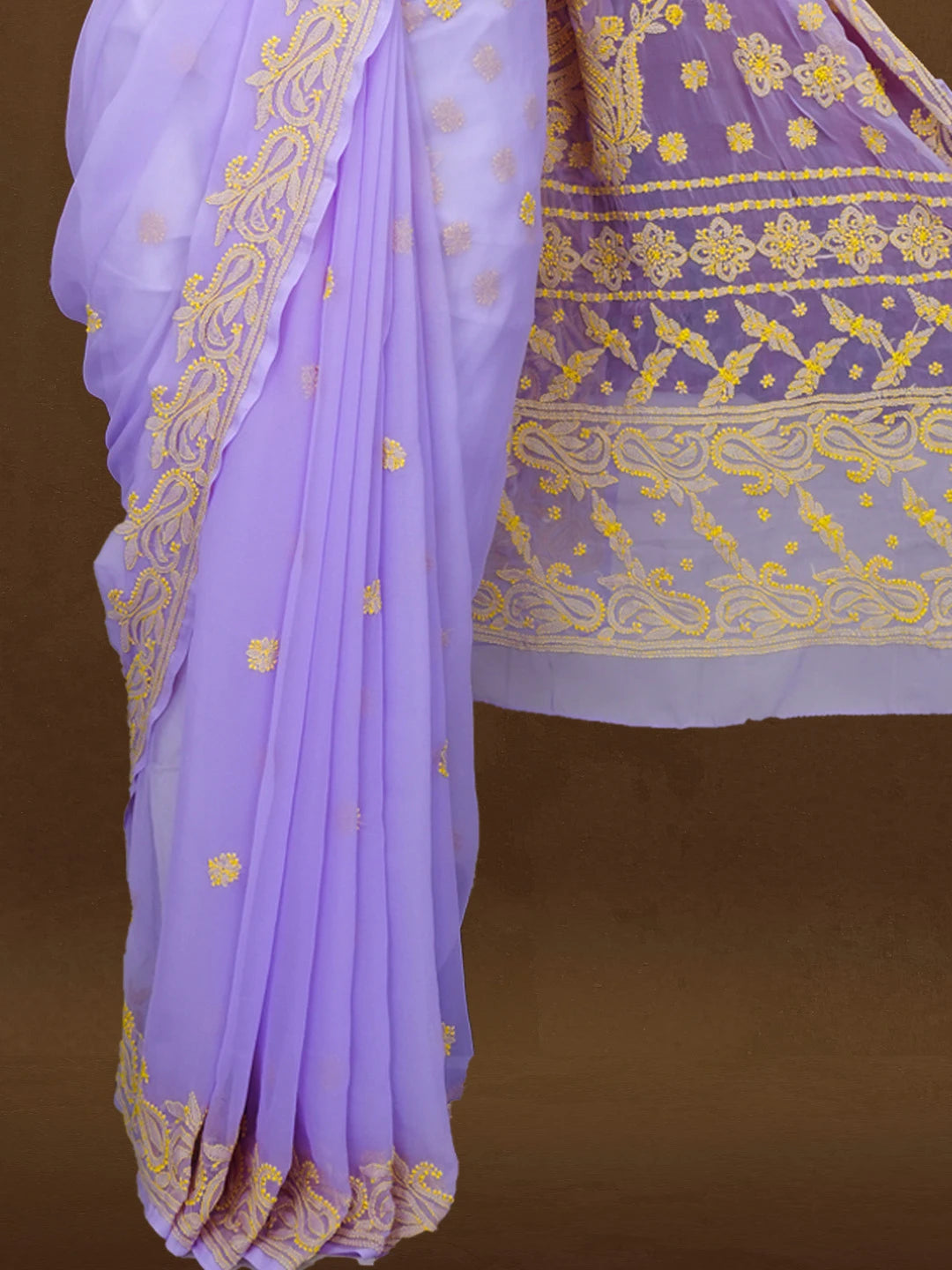 Ada Hand Embroidered Mauve Georgette Lucknowi Chikankari Saree and Blouse 01A534014