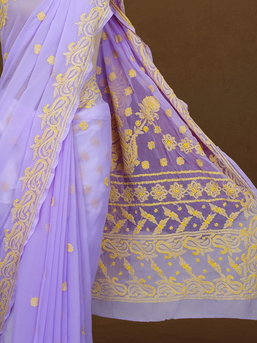 Ada Hand Embroidered Mauve Georgette Lucknowi Chikankari Saree and Blouse 01A534014