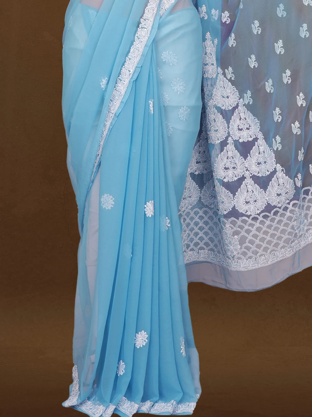 Ada Hand Embroidered Blue Georgette Lucknowi Chikankari Saree and Blouse 01A596352