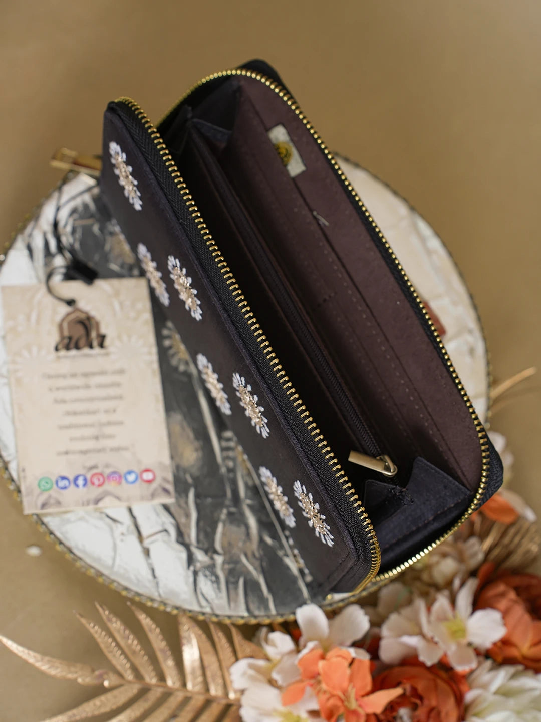 Ada Hand Embroidered Black Silk Lucknowi Chikankari Clutch With Zari Work 01A618059