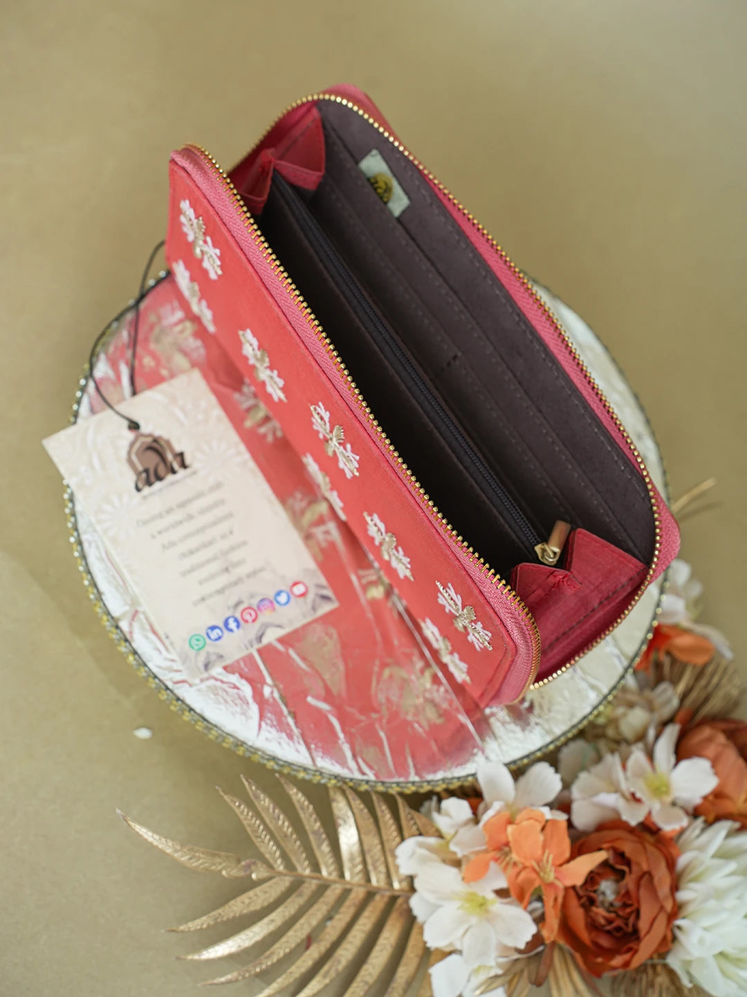 Ada Hand Embroidered Rust Silk Lucknowi Chikankari Clutch With Zari Work 01A618072