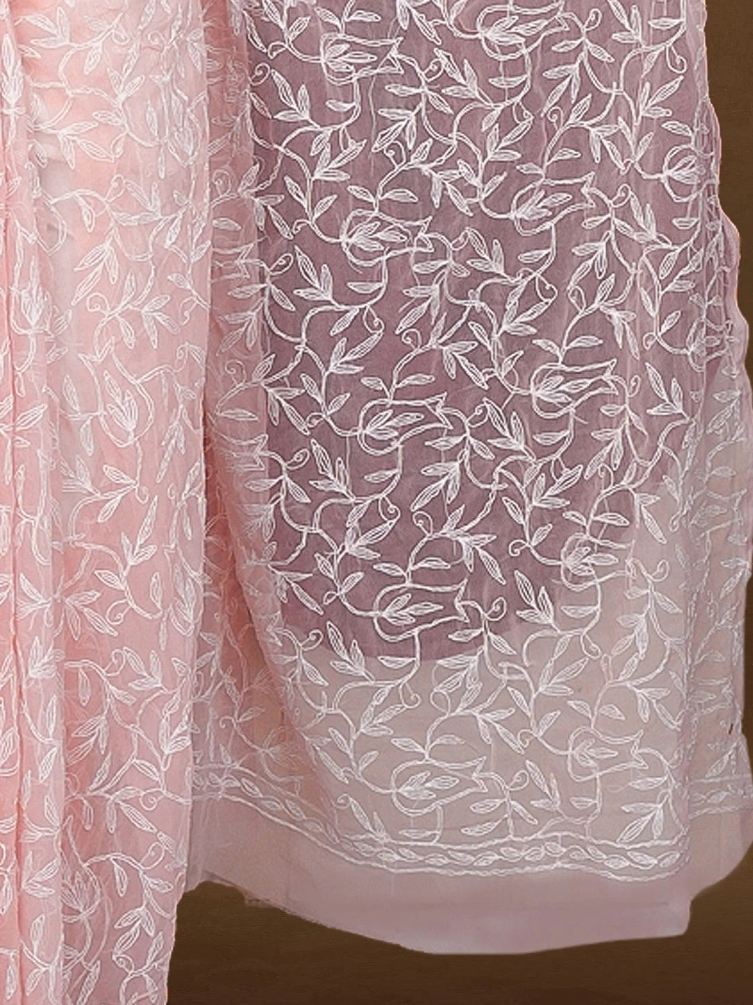 Ada Hand Embroidered Peach Georgette Lucknowi Chikankari Saree and Blouse 01A576607