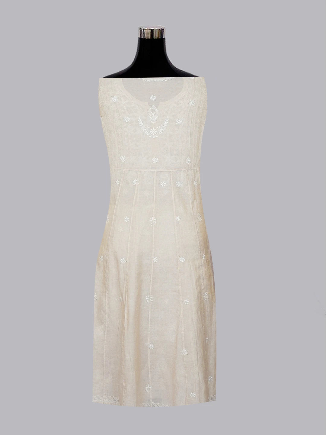 Ada Hand Embroidered Fawn Tissue Lucknowi Chikankari Semi-Stitched Kurta Piece With Muqaish Work 01A397687