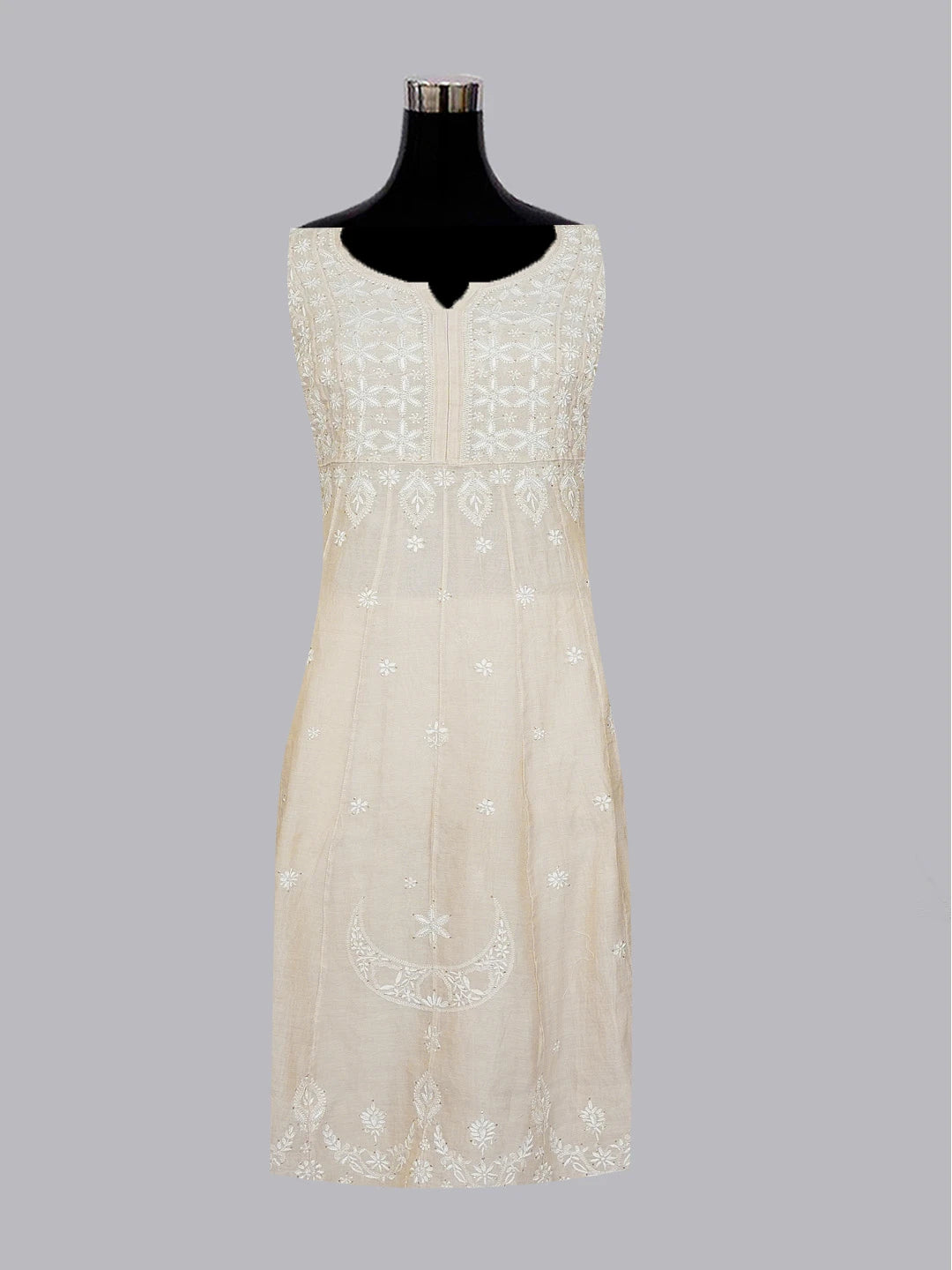 Ada Hand Embroidered Fawn Tissue Lucknowi Chikankari Semi-Stitched Kurta Piece With Muqaish Work 01A397687