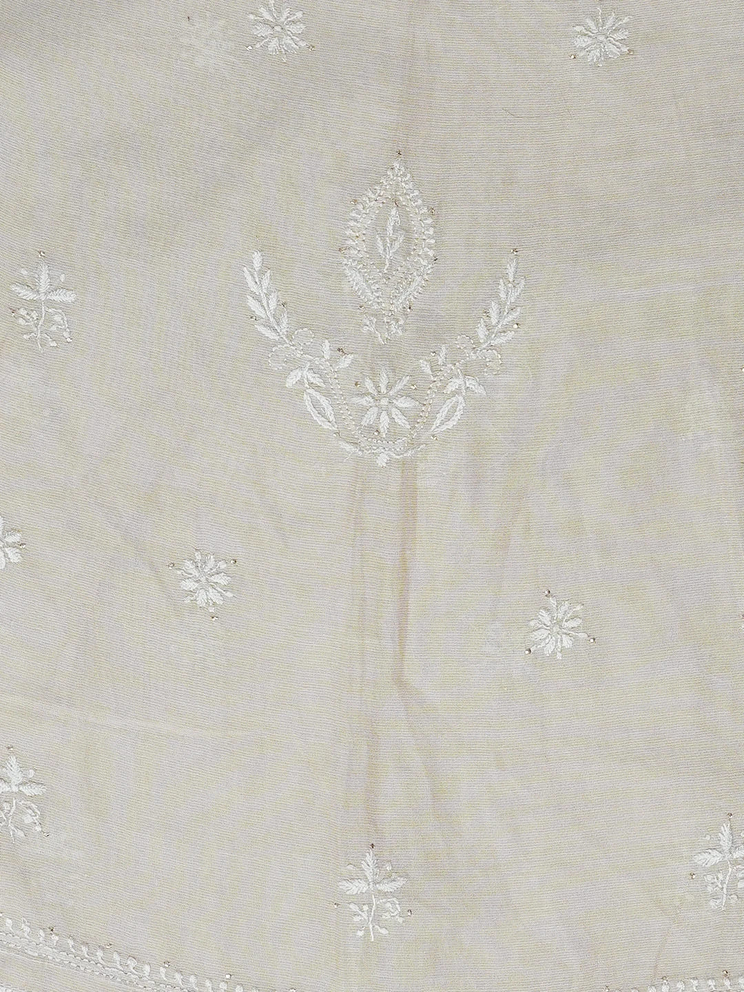 Ada Hand Embroidered Fawn Tissue Lucknowi Chikankari Semi-Stitched Kurta Piece With Muqaish Work 01A397687