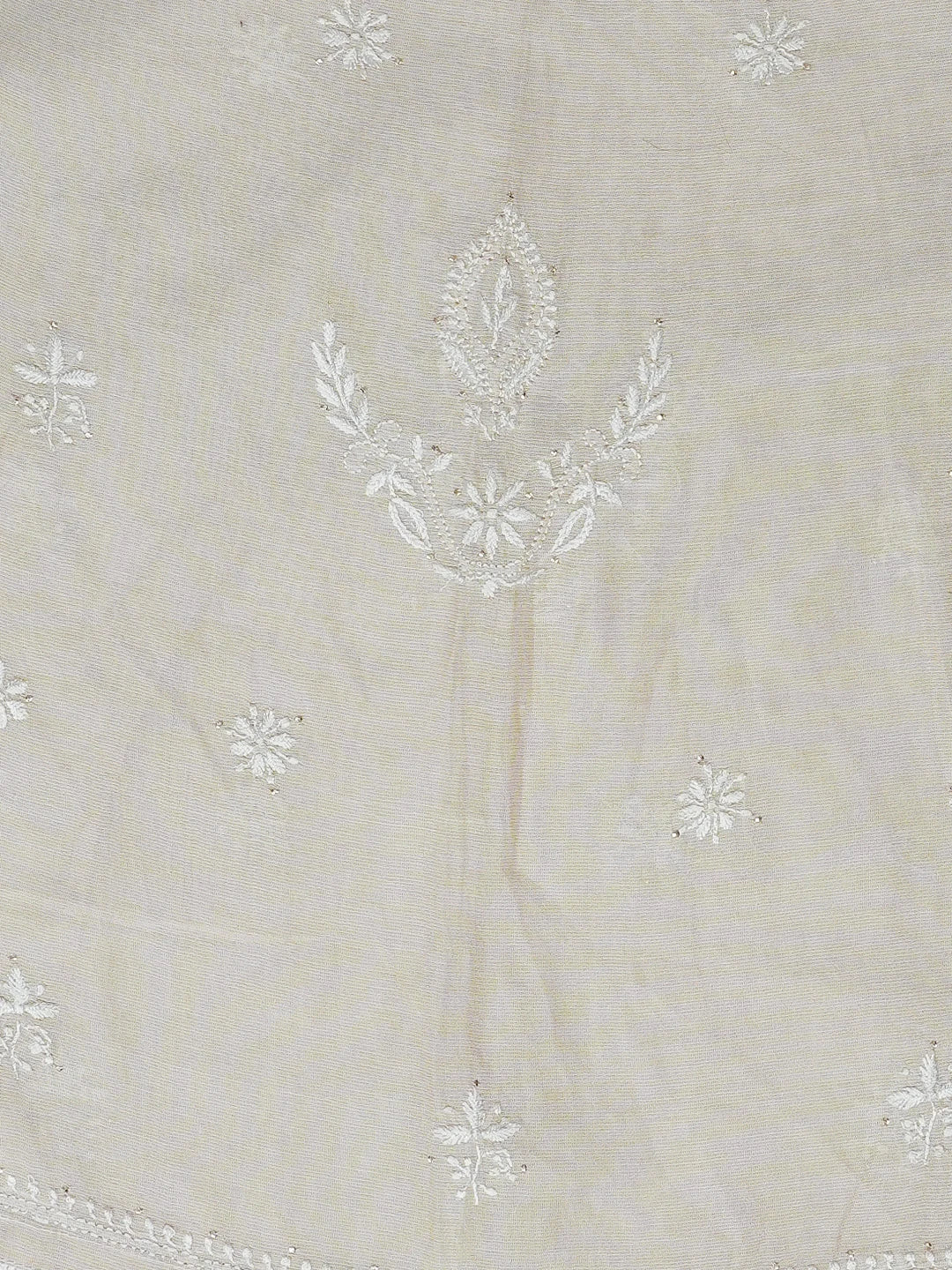 Ada Hand Embroidered Fawn Tissue Lucknowi Chikankari Semi-Stitched Kurta Piece With Muqaish Work 01A397687