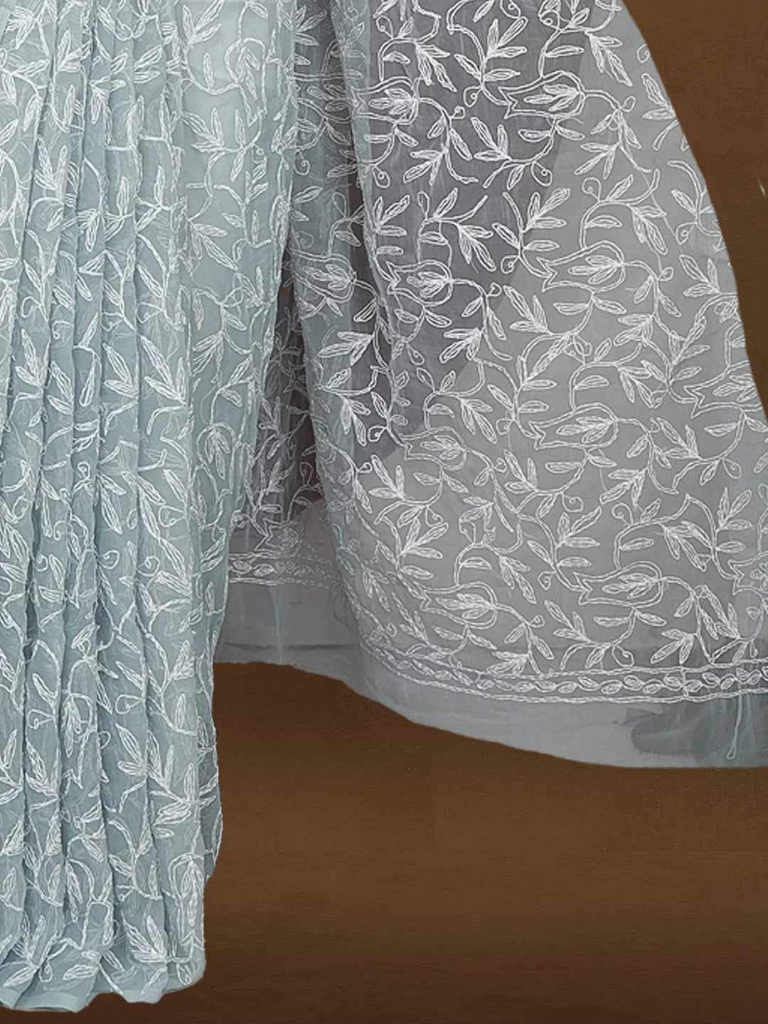 Ada Hand Embroidered Grey Georgette Lucknowi Chikankari Saree and Blouse 01A576602