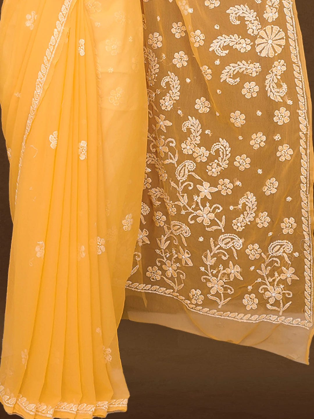 Ada Hand Embroidered Princeton Orange Georgette Lucknowi Chikankari Saree With Blouse 01A528126
