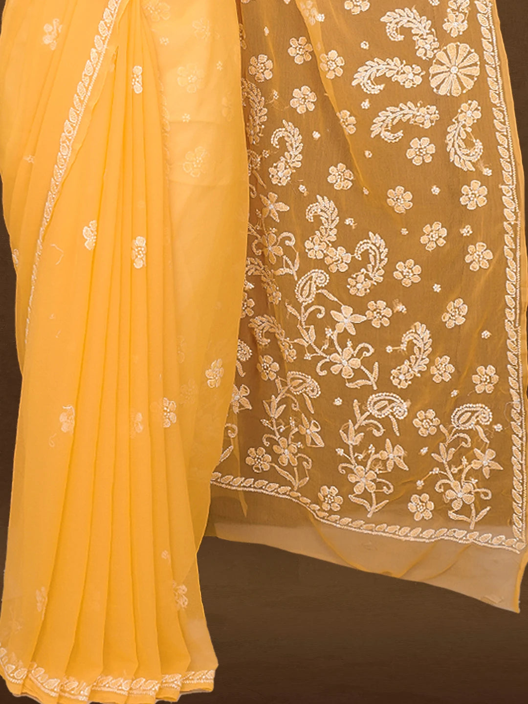 Ada Hand Embroidered Princeton Orange Georgette Lucknowi Chikankari Saree With Blouse 01A528126