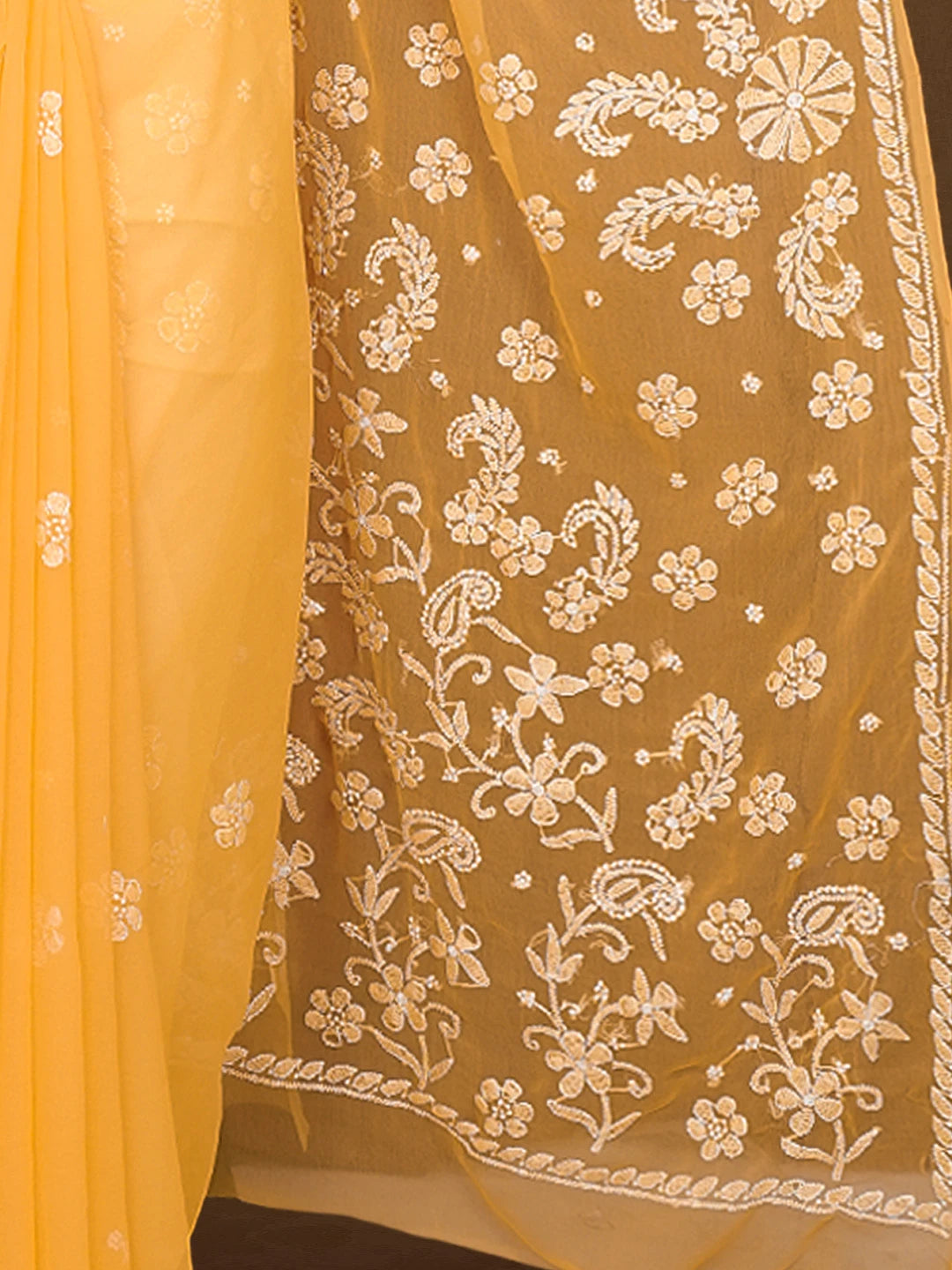 Ada Hand Embroidered Princeton Orange Georgette Lucknowi Chikankari Saree With Blouse 01A528126