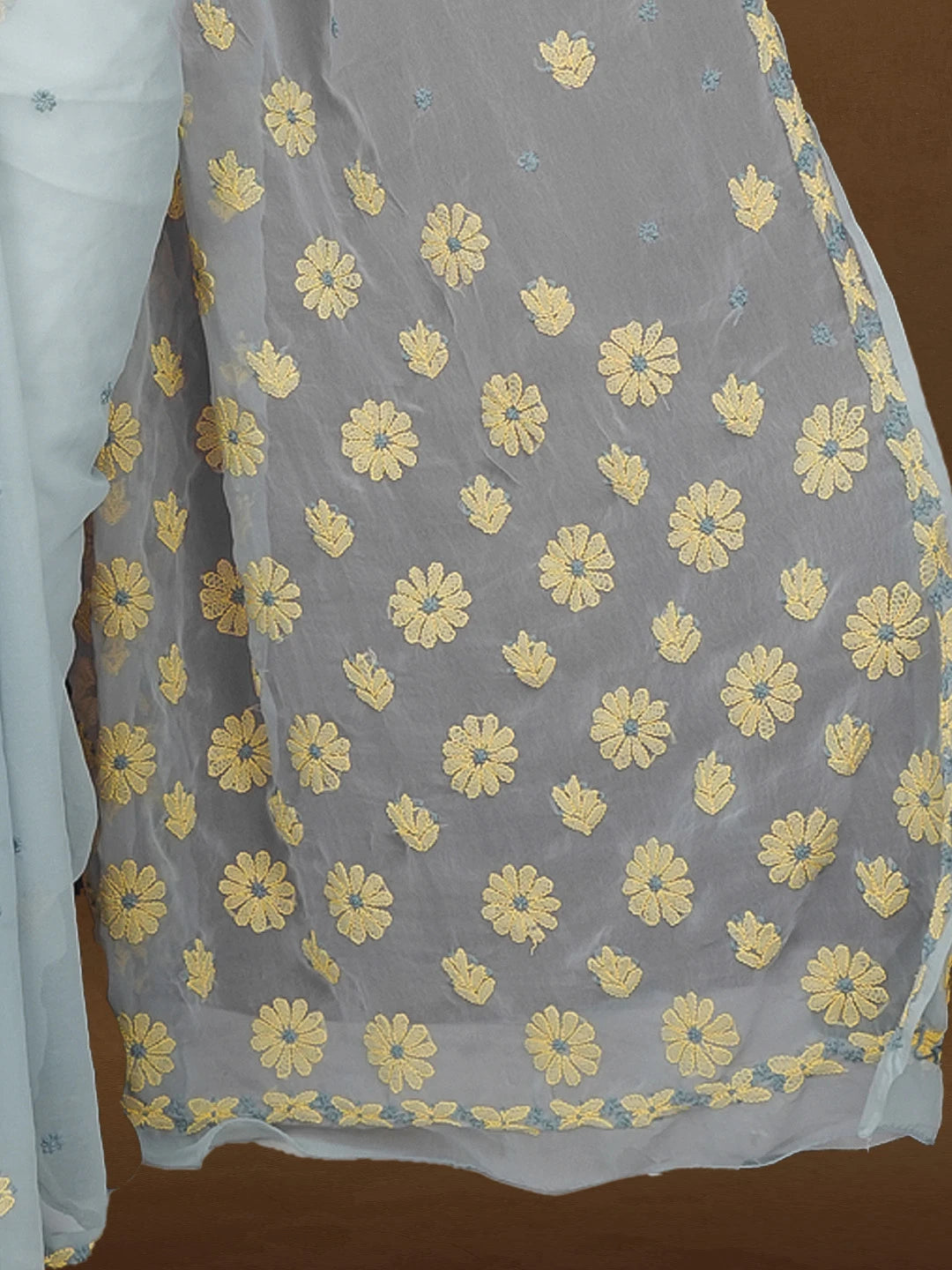 Ada Hand Embroidered Grey Faux Georgette Lucknowi Chikankari Saree and Blouse 01A599472