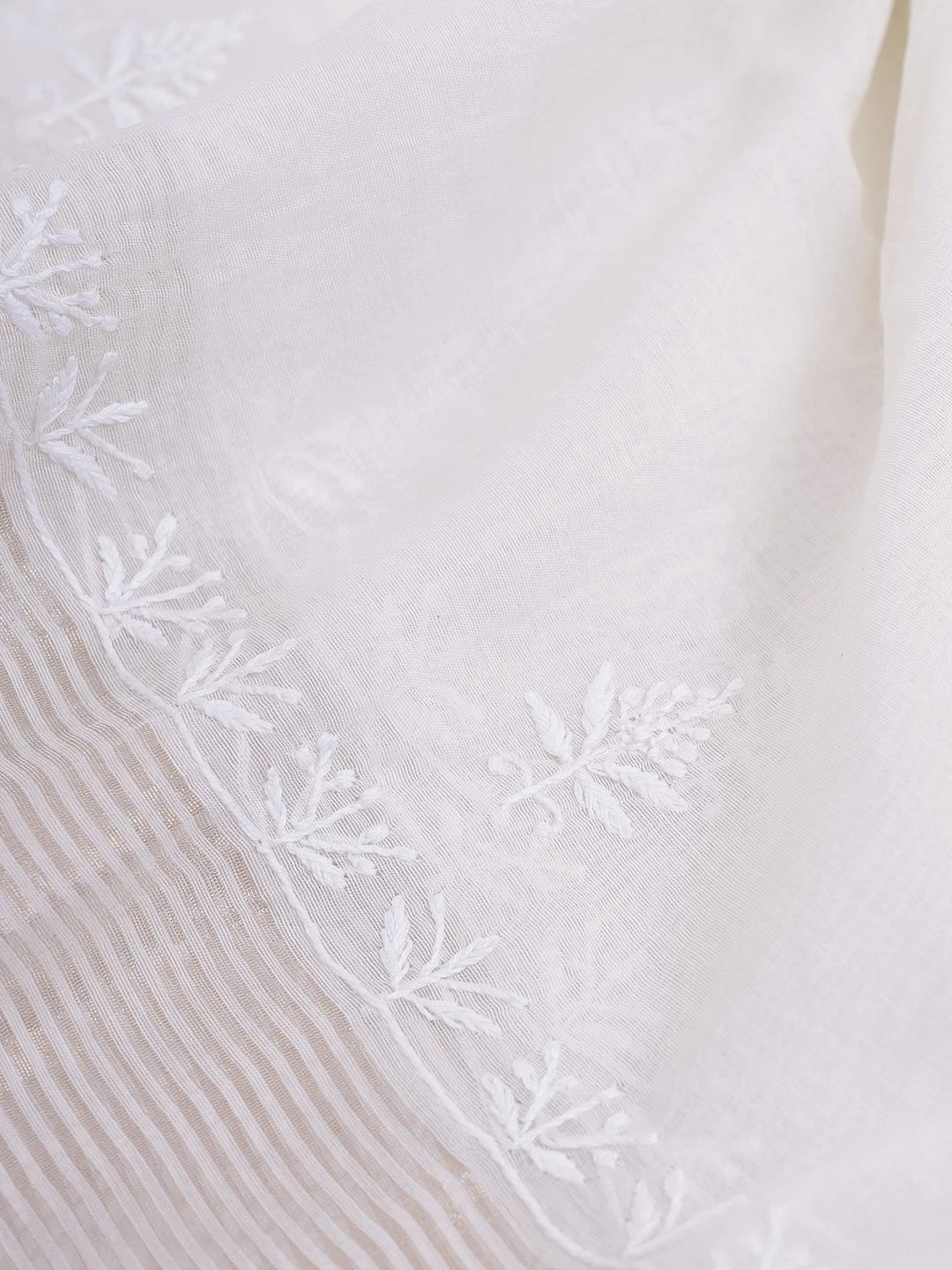 Ada Hand Embroidered White Chanderi Lucknowi Chikankari Dupatta A511219