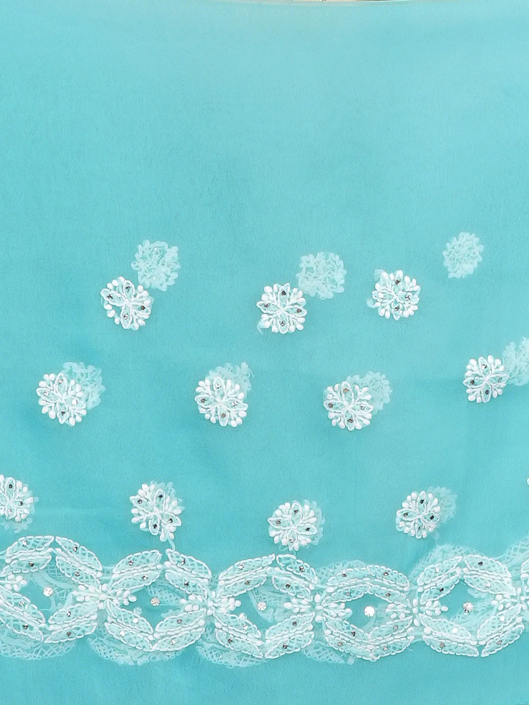 Ada Hand Embroidered Blue Georgette Lucknowi Chikankari Saree and Blouse With Muqaish Work 01A265395