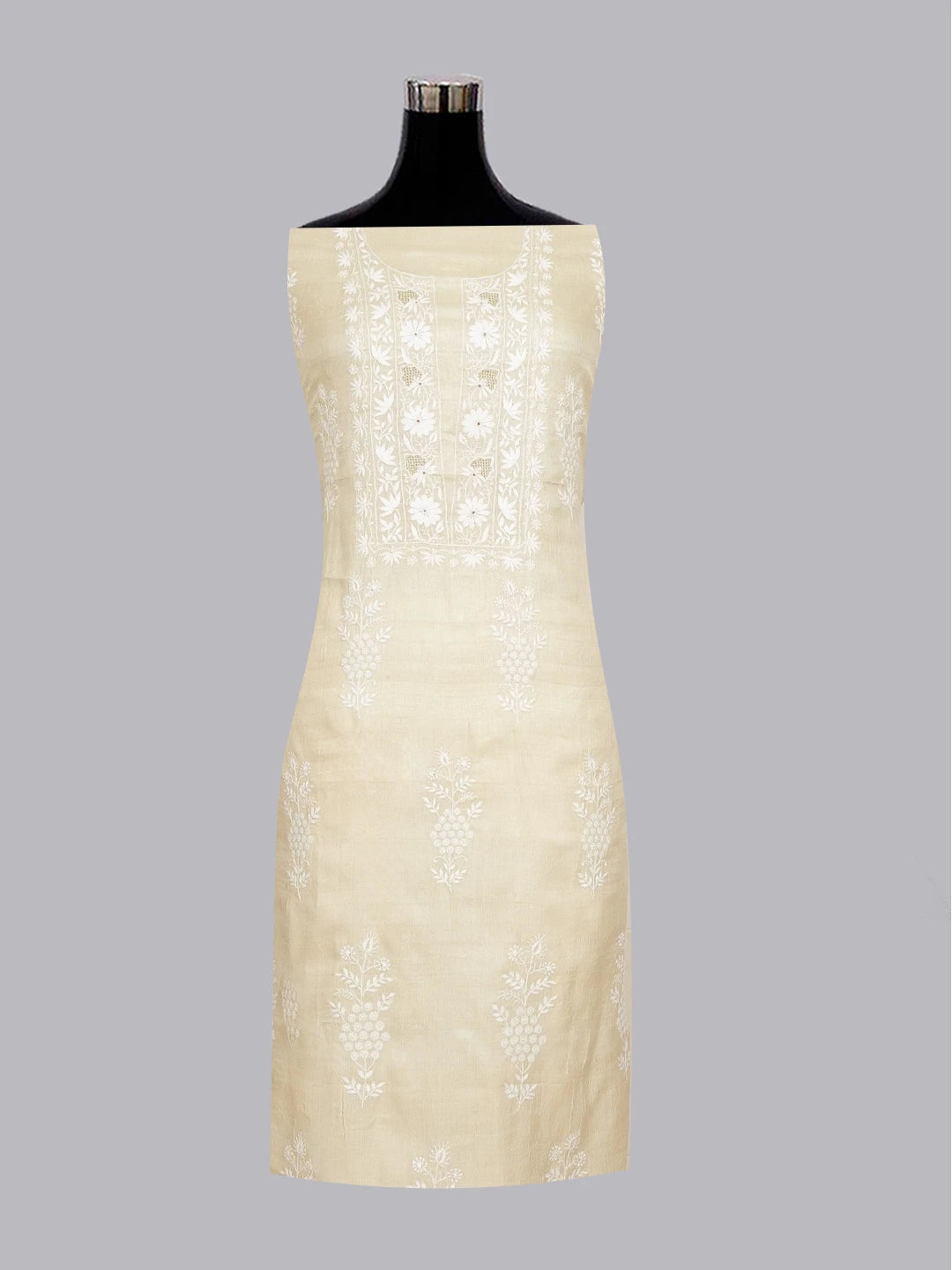 Ada Hand Embroidered Fawn Tussar Silk Lucknowi Chikankari Unstitched Kurta Piece 01A573634