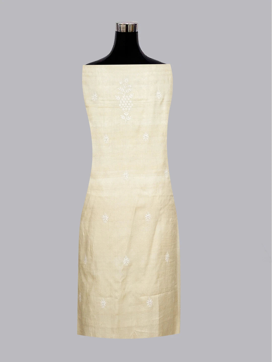 Ada Hand Embroidered Fawn Tussar Silk Lucknowi Chikankari Unstitched Kurta Piece 01A573634