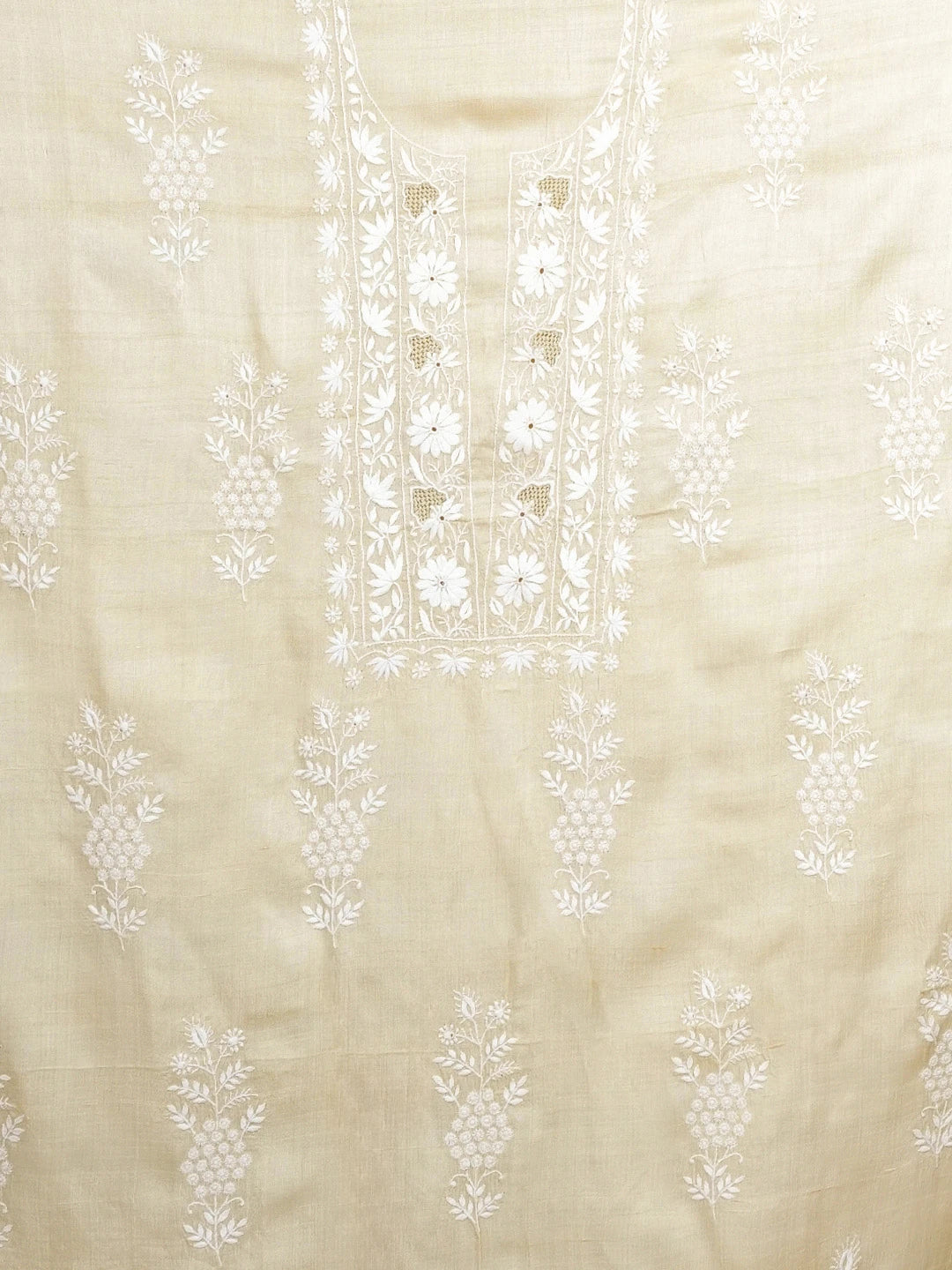 Ada Hand Embroidered Fawn Tussar Silk Lucknowi Chikankari Unstitched Kurta Piece 01A573634