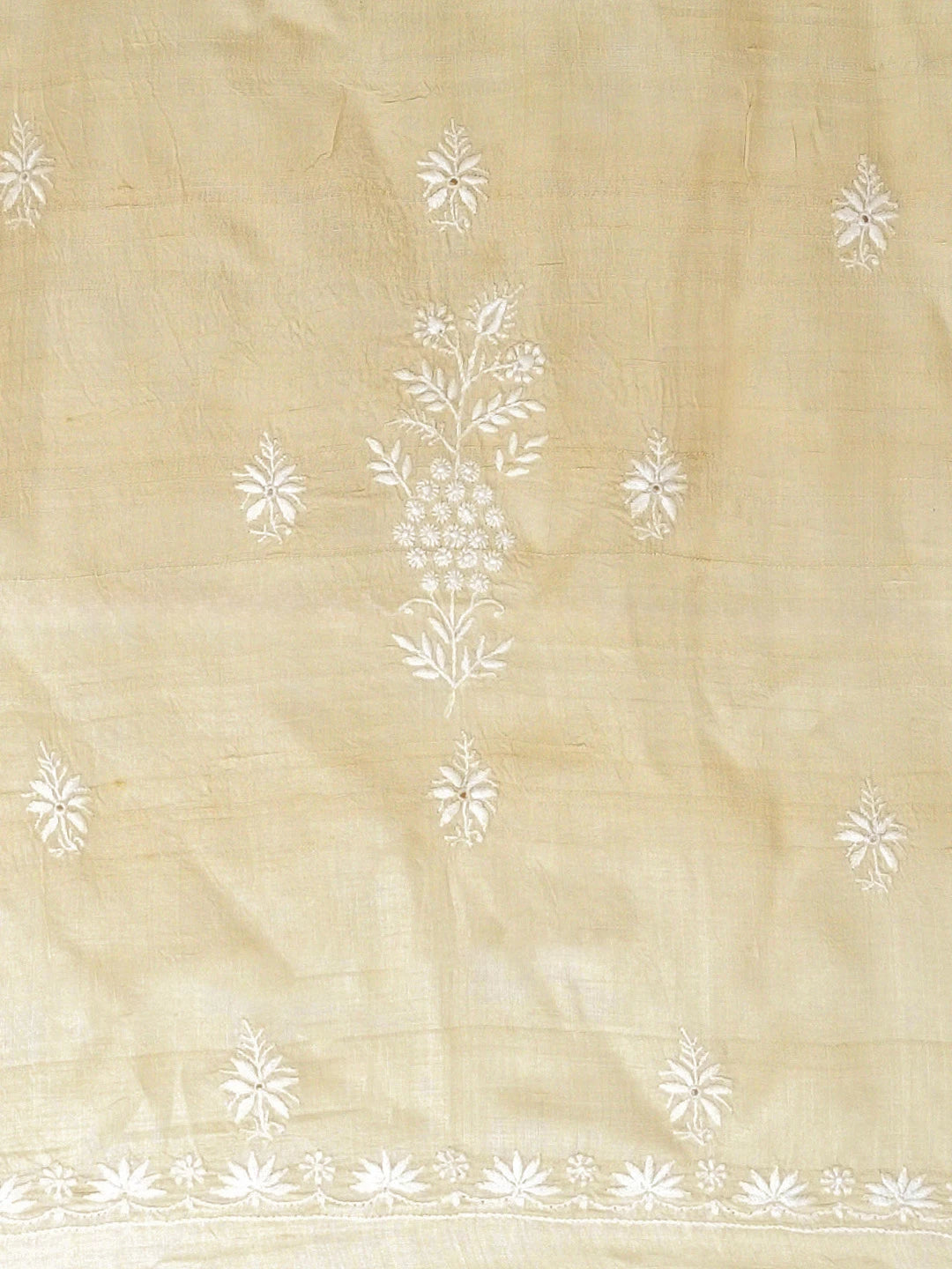Ada Hand Embroidered Fawn Tussar Silk Lucknowi Chikankari Unstitched Kurta Piece 01A573634