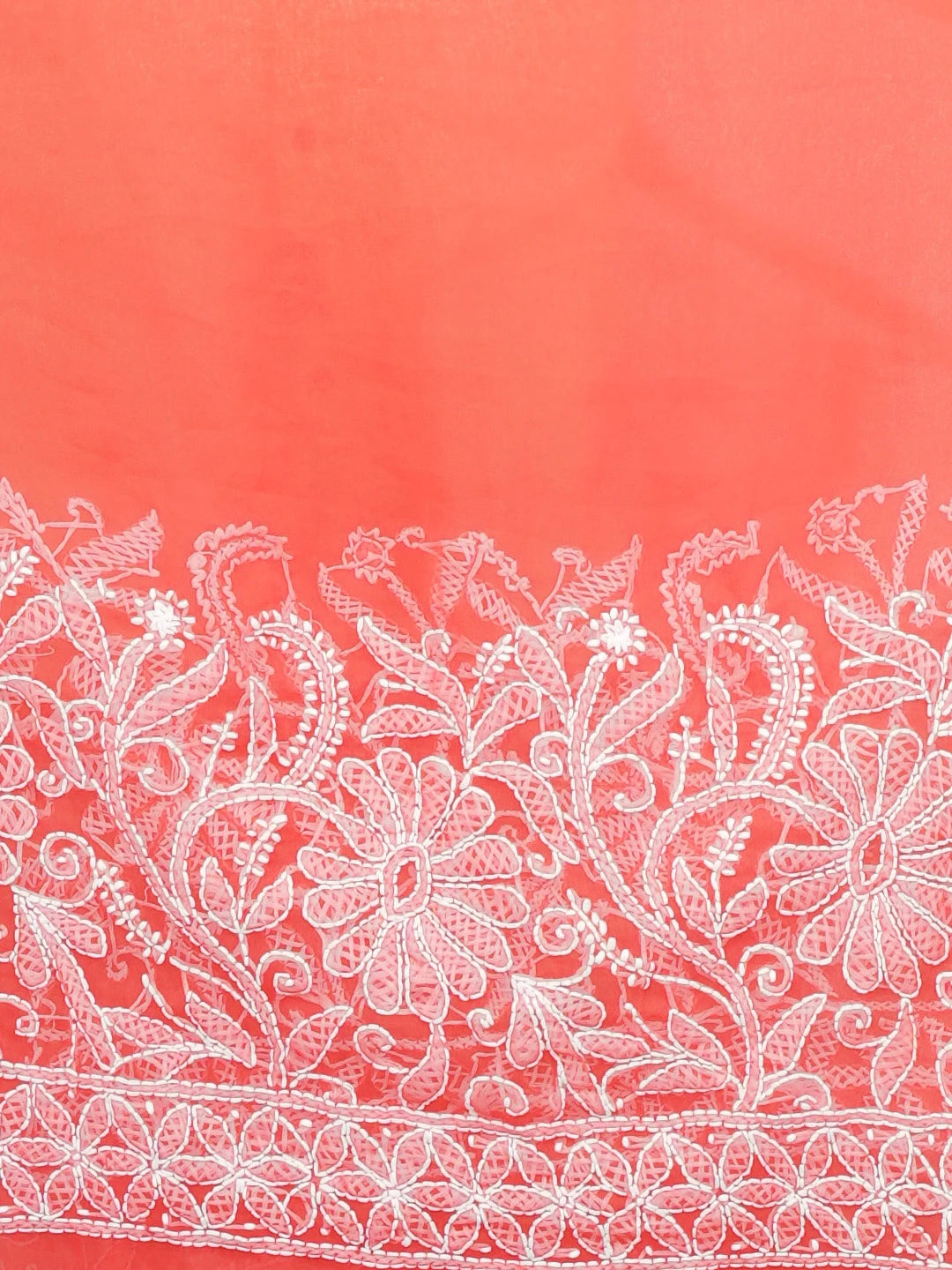Ada Hand Embroidered Carrot Pink Georgette Lucknowi Chikankari Saree With Blouse 01A596516