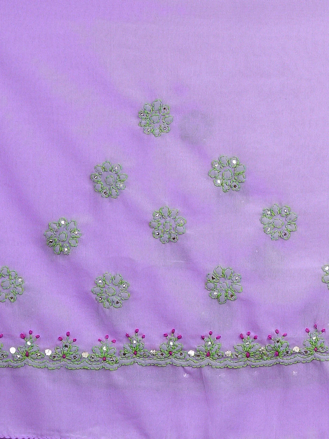 Ada Hand Embroidered Mauve Georgette Lucknowi Chikankari Saree With Blouse With Muqaish Work 01A142106