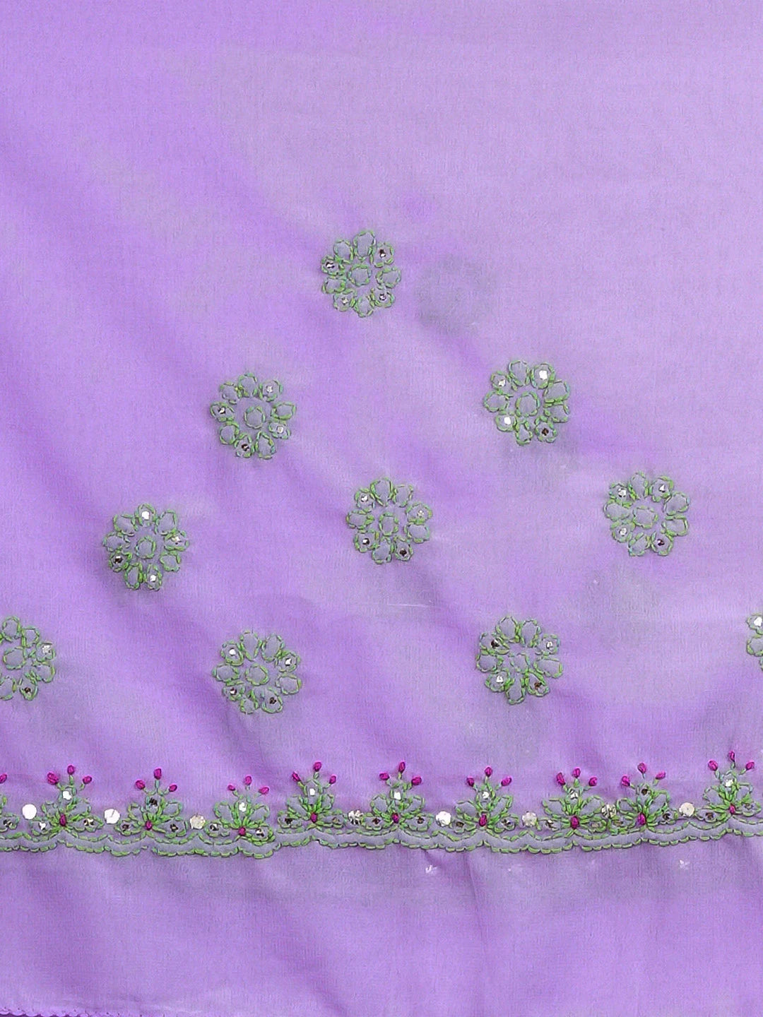 Ada Hand Embroidered Mauve Georgette Lucknowi Chikankari Saree With Blouse With Muqaish Work 01A142106