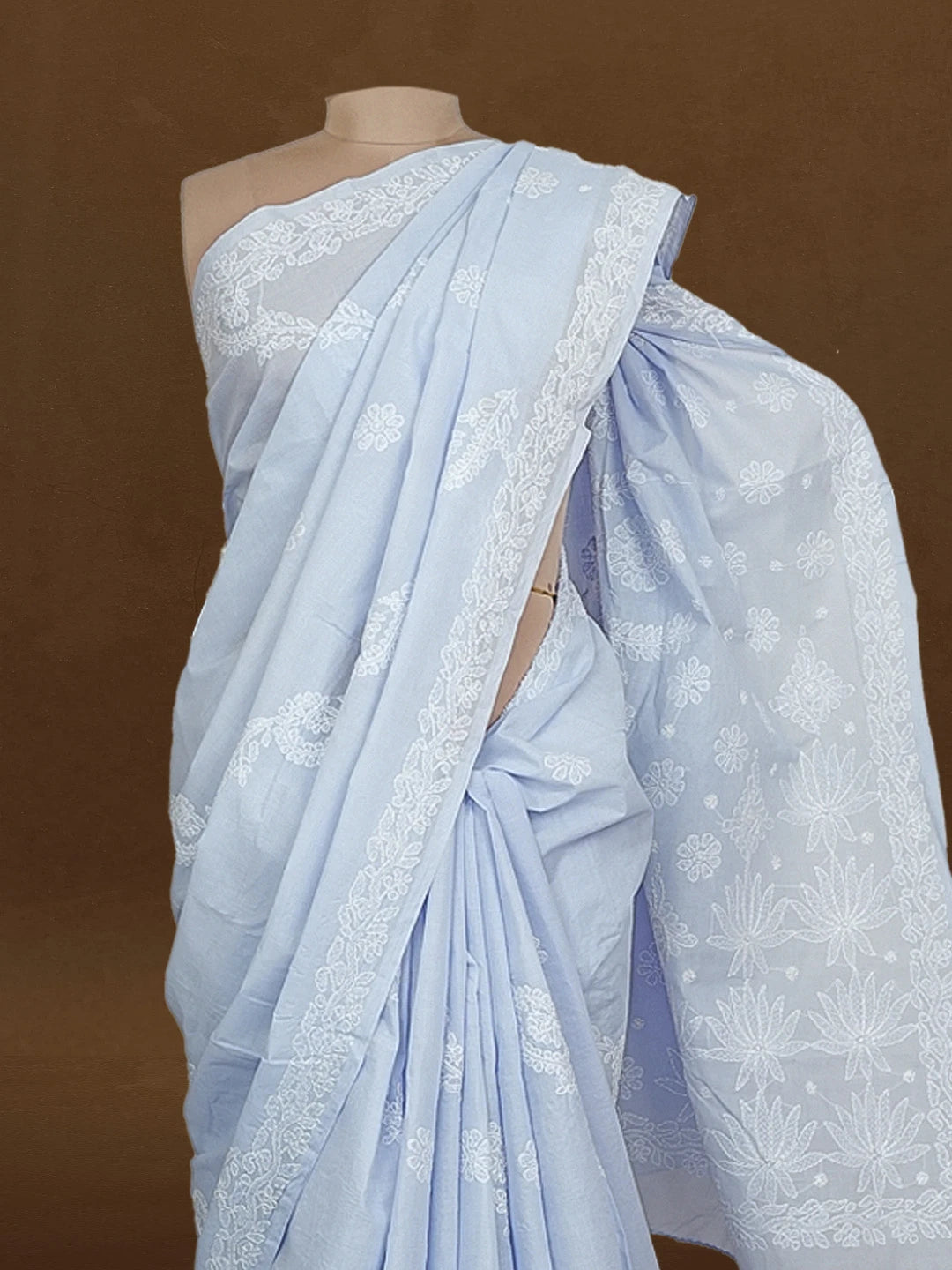Ada Hand Embroidered Light Mauve Cotton Lucknowi Chikankari Saree With Blouse 01A584145