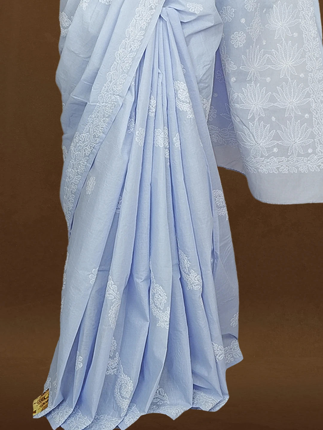 Ada Hand Embroidered Light Mauve Cotton Lucknowi Chikankari Saree With Blouse 01A584145