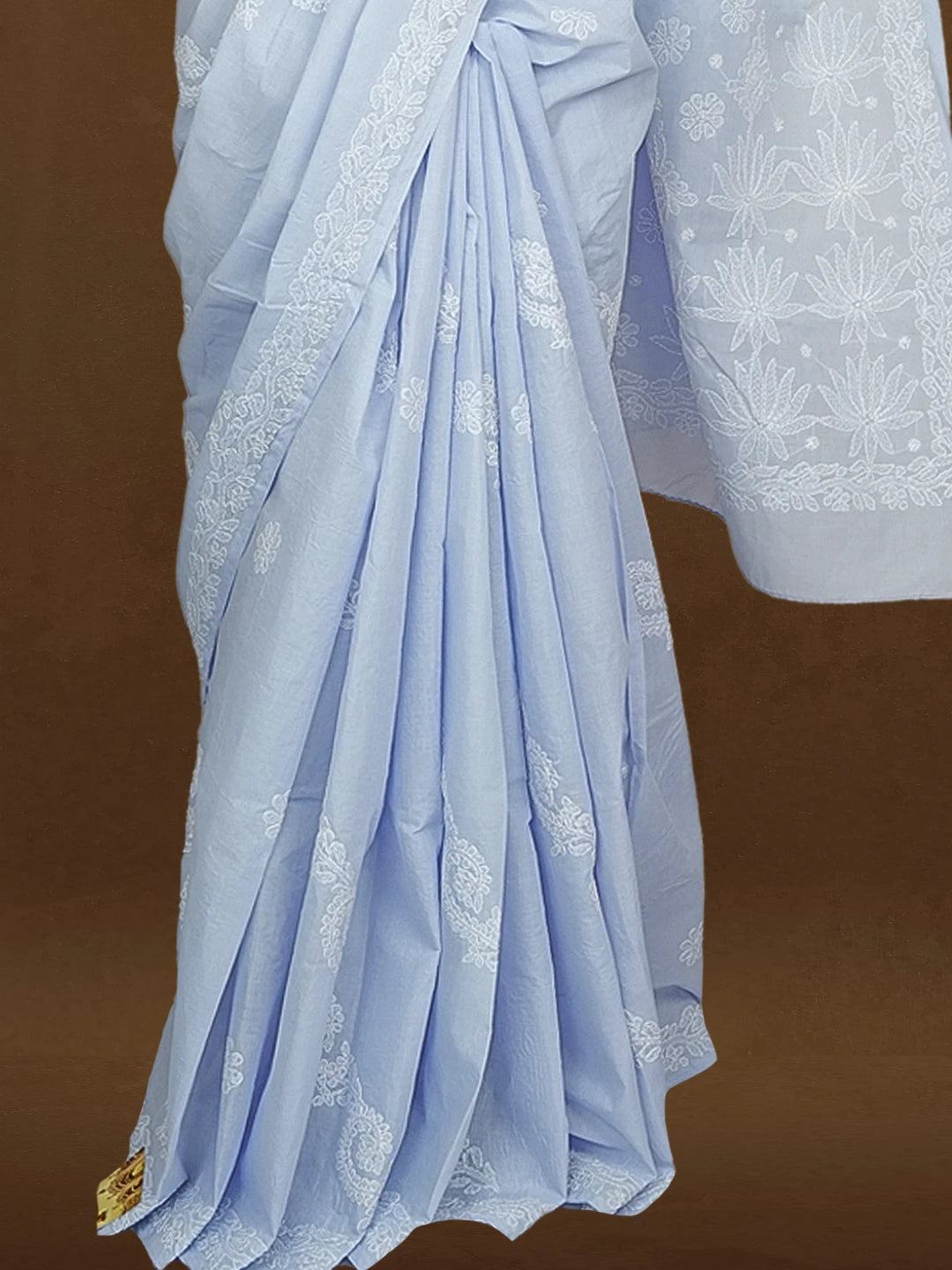Ada Hand Embroidered Light Mauve Cotton Lucknowi Chikankari Saree With Blouse 01A584145