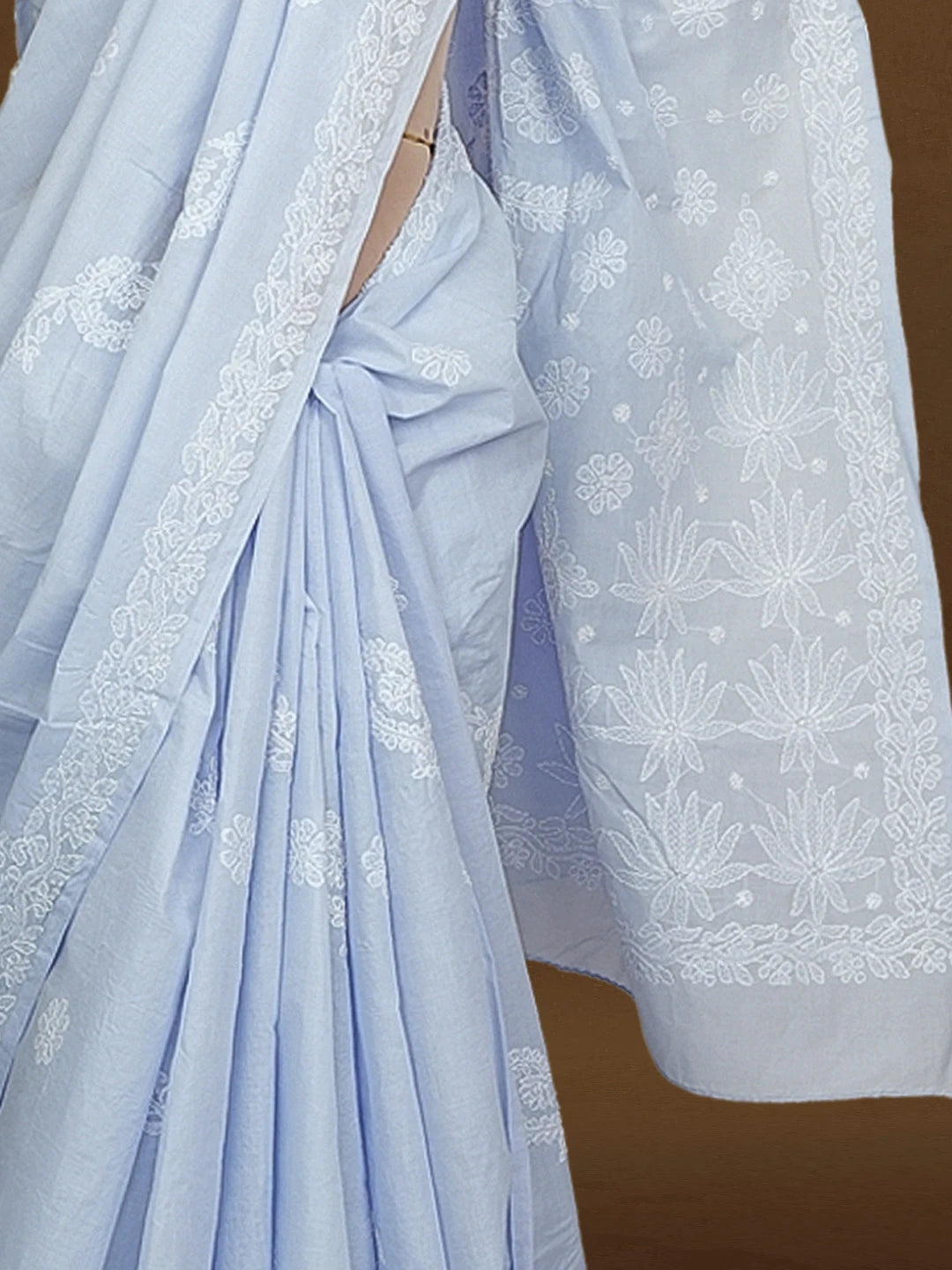 Ada Hand Embroidered Light Mauve Cotton Lucknowi Chikankari Saree With Blouse 01A584145