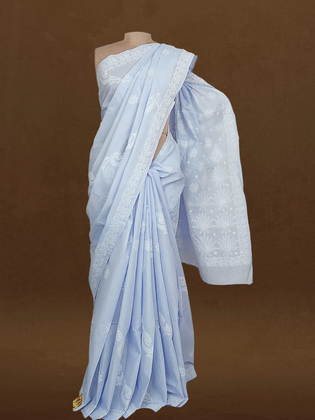 Ada Hand Embroidered Light Mauve Cotton Lucknowi Chikankari Saree With Blouse 01A584145