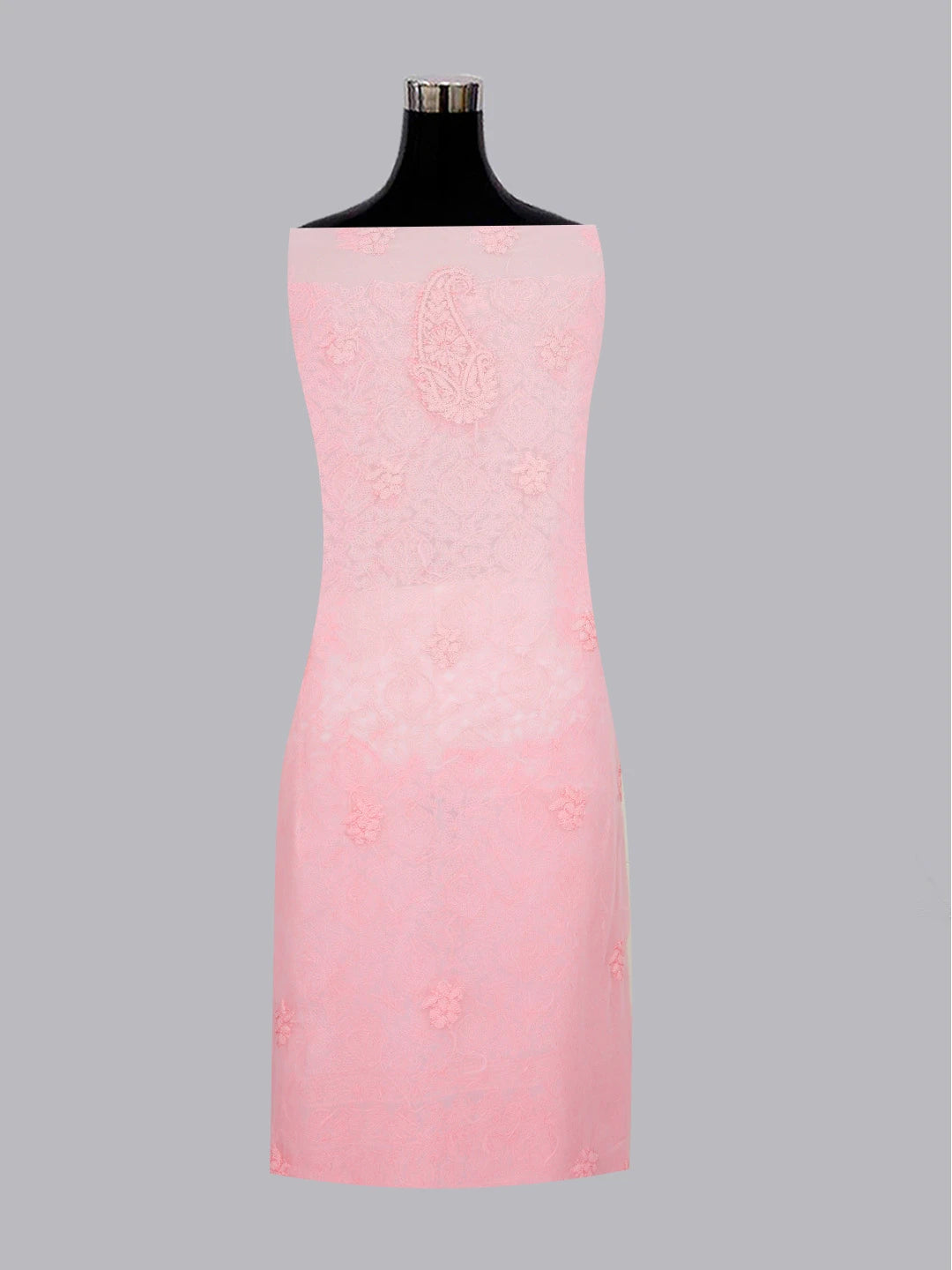 Ada Hand Embroidered Pink Georgette Lucknowi Chikankari Unstitched Kurta Piece 01A614062