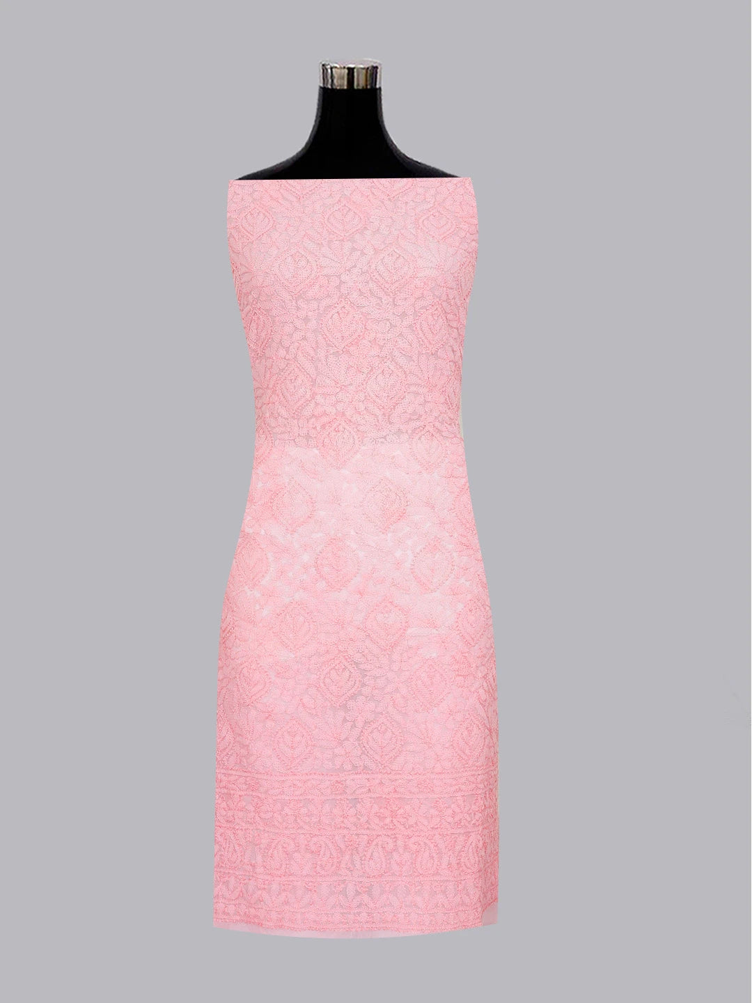 Ada Hand Embroidered Pink Georgette Lucknowi Chikankari Unstitched Kurta Piece 01A614062