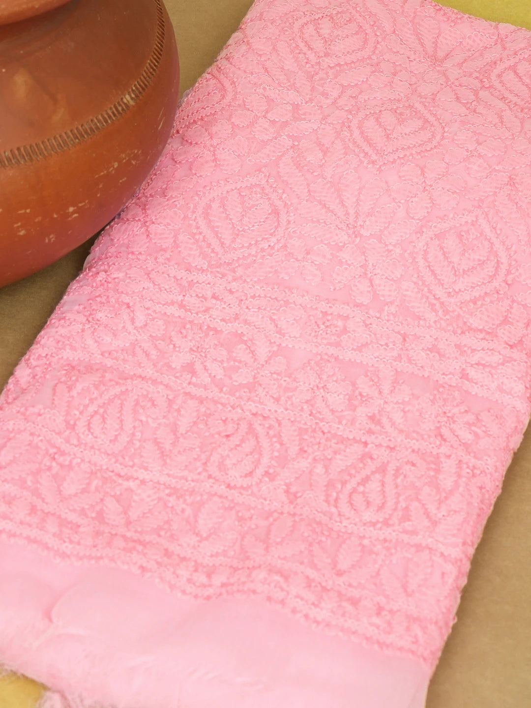 Ada Hand Embroidered Pink Georgette Lucknowi Chikankari Unstitched Kurta Piece 01A614062