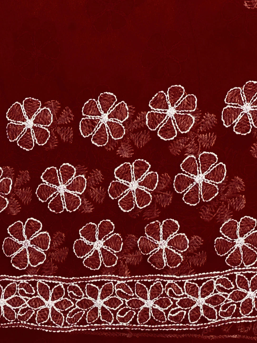 Ada Hand Embroidered Maroon Georgette Lucknowi Chikankari Saree With Blouse 01A539019
