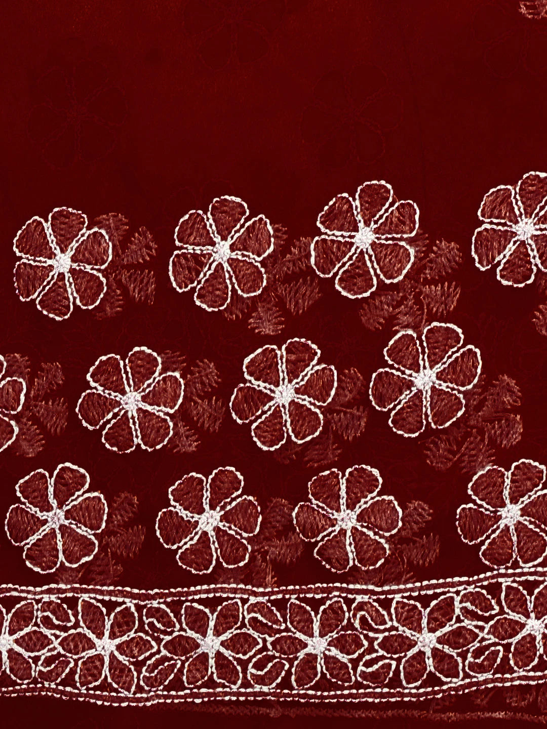 Ada Hand Embroidered Maroon Georgette Lucknowi Chikankari Saree With Blouse 01A539019