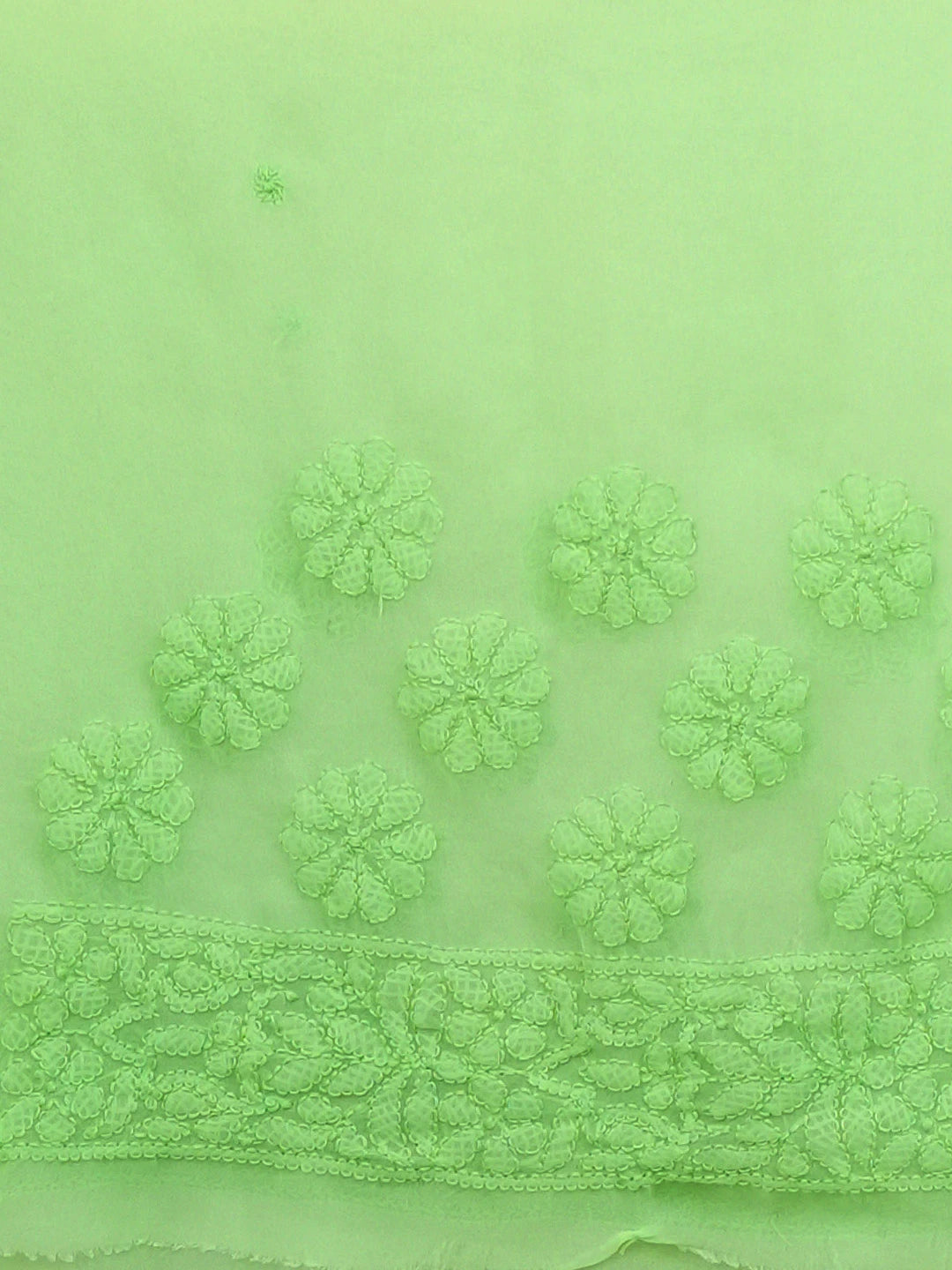 Ada Hand Embroidered Green Georgette Lucknowi Chikankari Saree With Blouse 01A584300