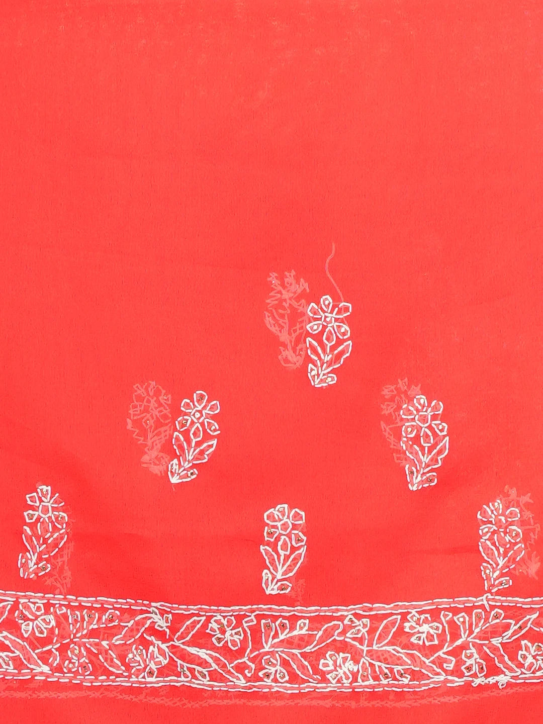 Ada Hand Embroidered Coral Red Faux Georgette Lucknowi Chikankari Saree and Blouse With Muqaish Work 01A98900