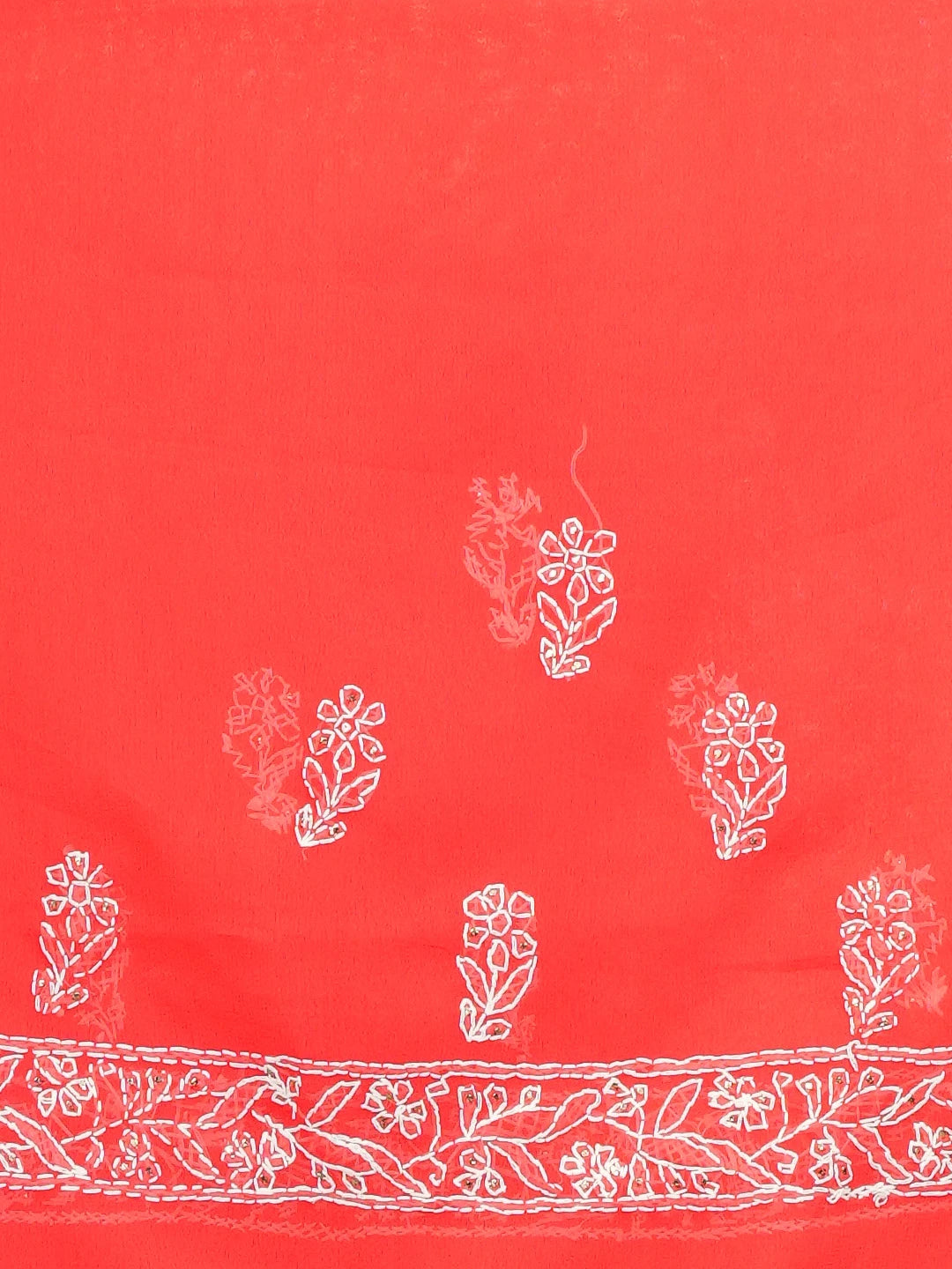 Ada Hand Embroidered Coral Red Faux Georgette Lucknowi Chikankari Saree and Blouse With Muqaish Work 01A98900