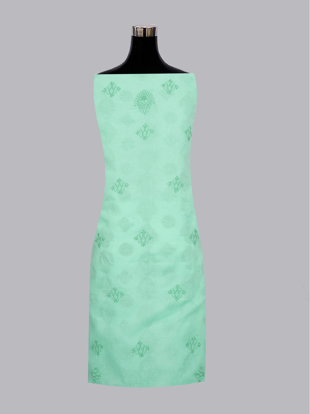 Ada Hand Embroidered Sea Green Cotton Lucknowi Chikankari Unstitched Suit Piece 01A614350