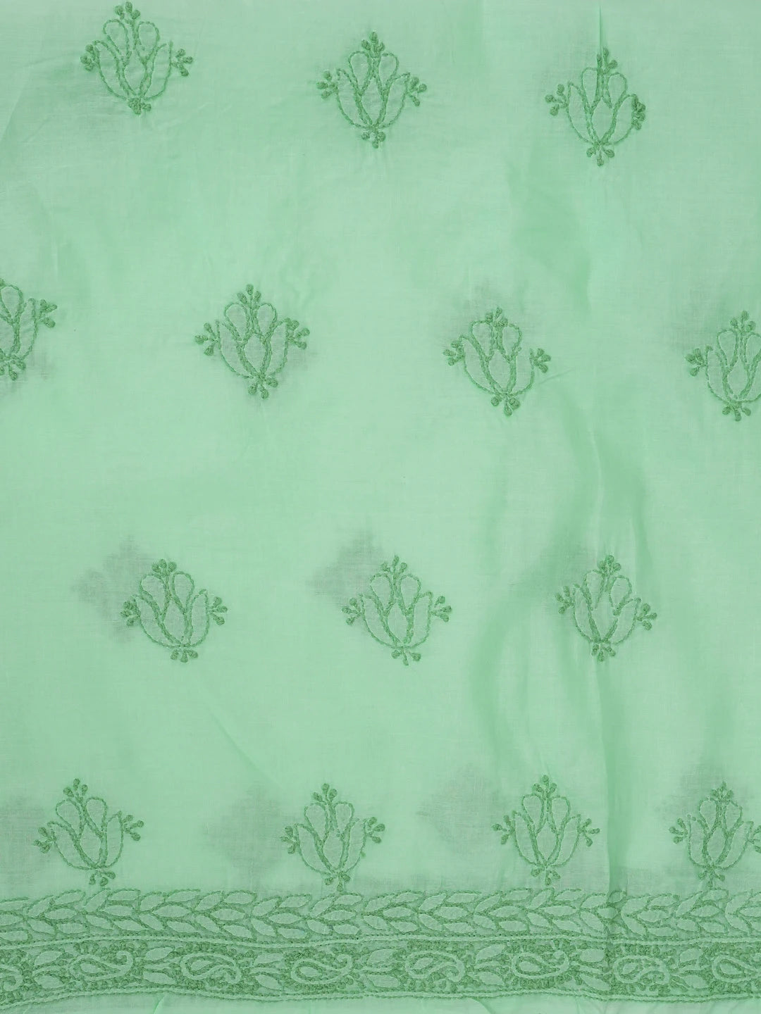 Ada Hand Embroidered Sea Green Cotton Lucknowi Chikankari Unstitched Suit Piece 01A614350