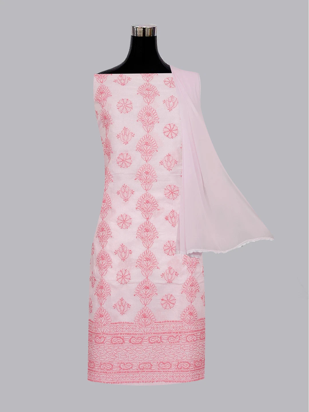 Ada Hand Embroidered Pink Cotton Lucknowi Chikankari Unstitched Suit Piece 01A614367
