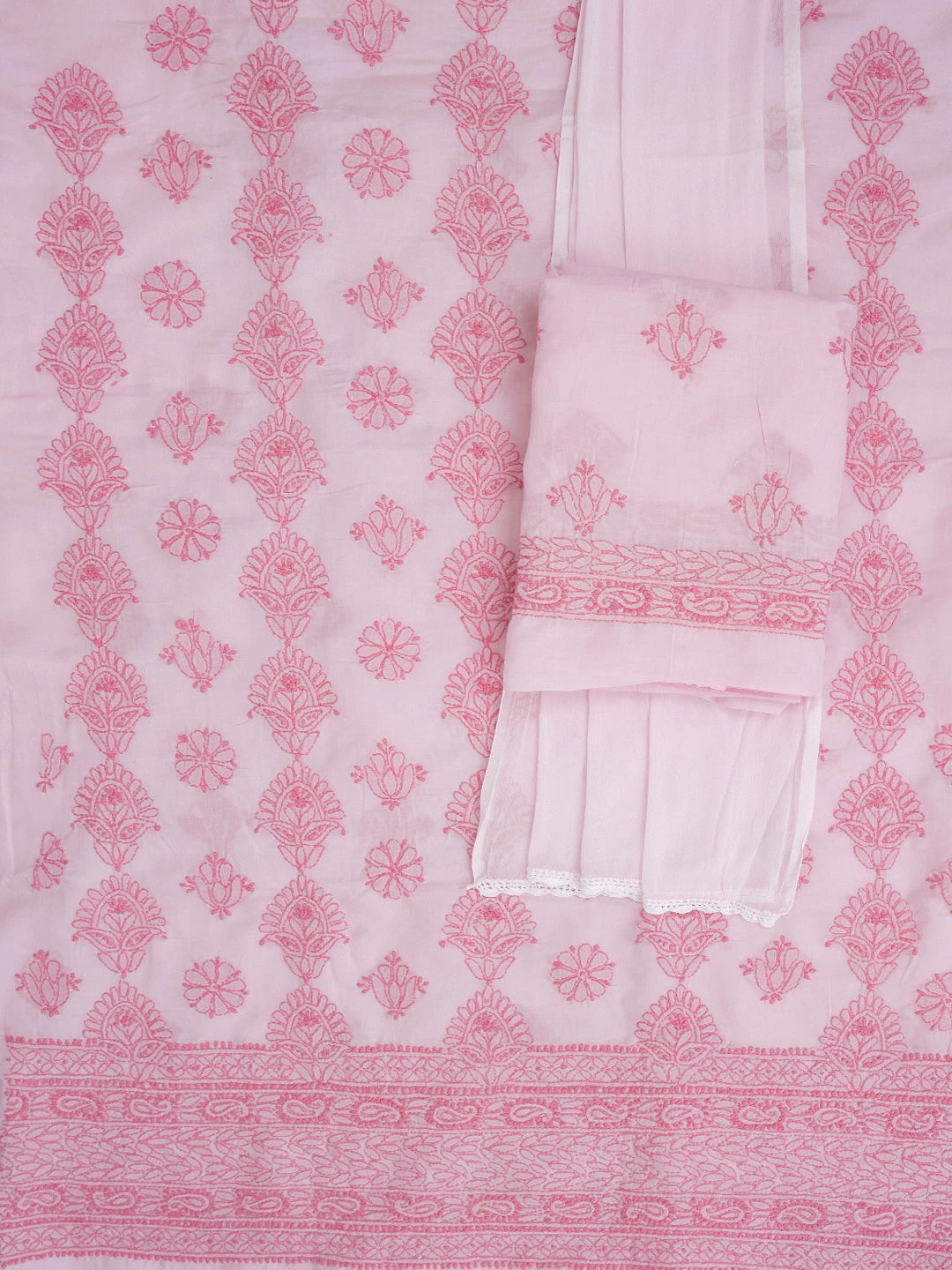 Ada Hand Embroidered Pink Cotton Lucknowi Chikankari Unstitched Suit Piece 01A614367
